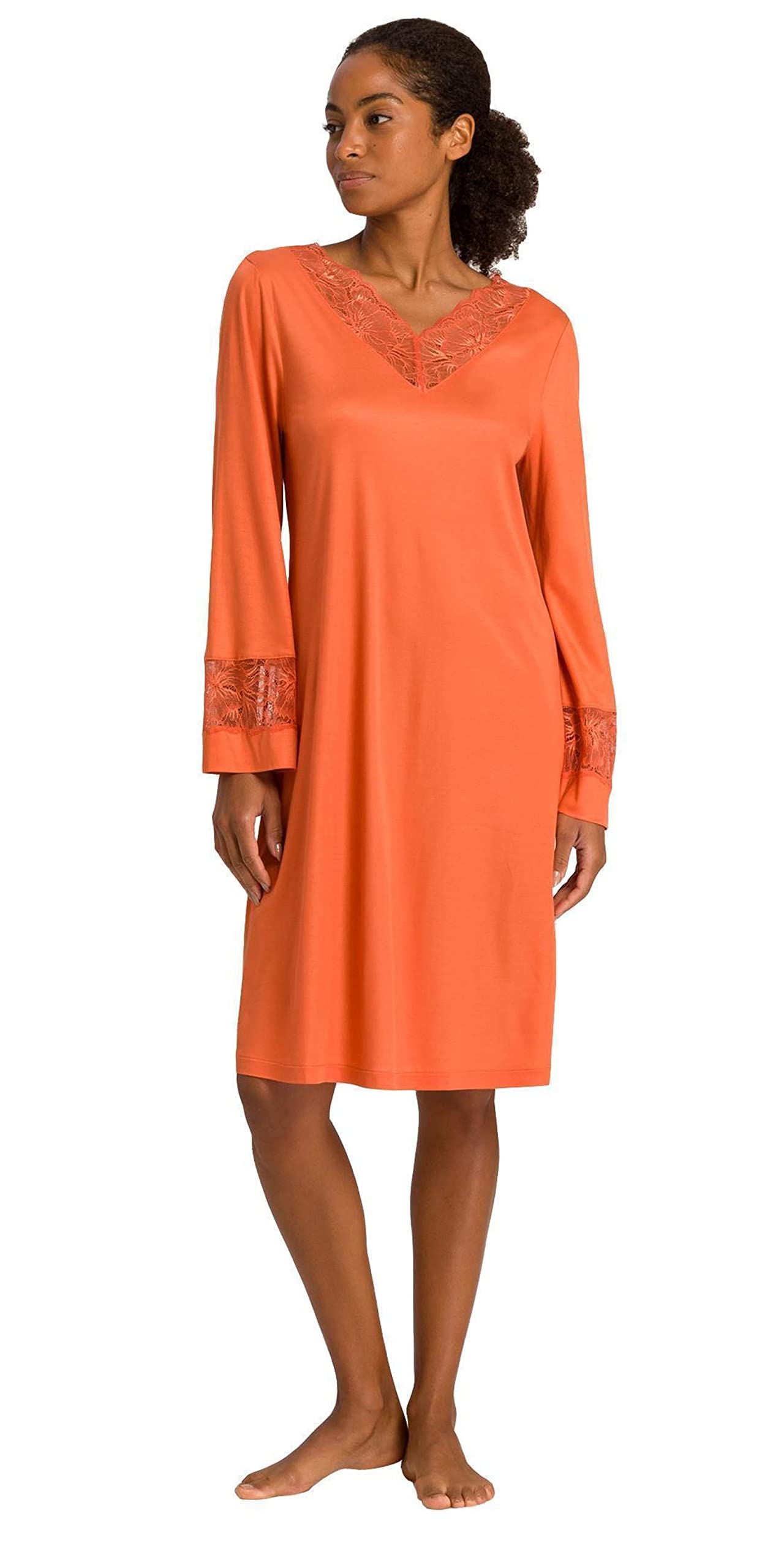 HANRO Women's Juna Long Sleeve Nightgown 77973 - Soft Cotton Sleepwear for Women, Comfortable Loungewear for Relaxing at Home or Bedtime