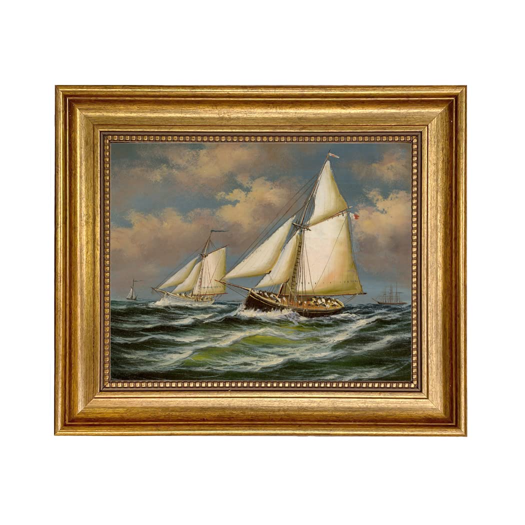Puritan & Genesta Framed Oil Painting Canvas Print - Nautical Wall Art Decor with Gold Frame (11.5