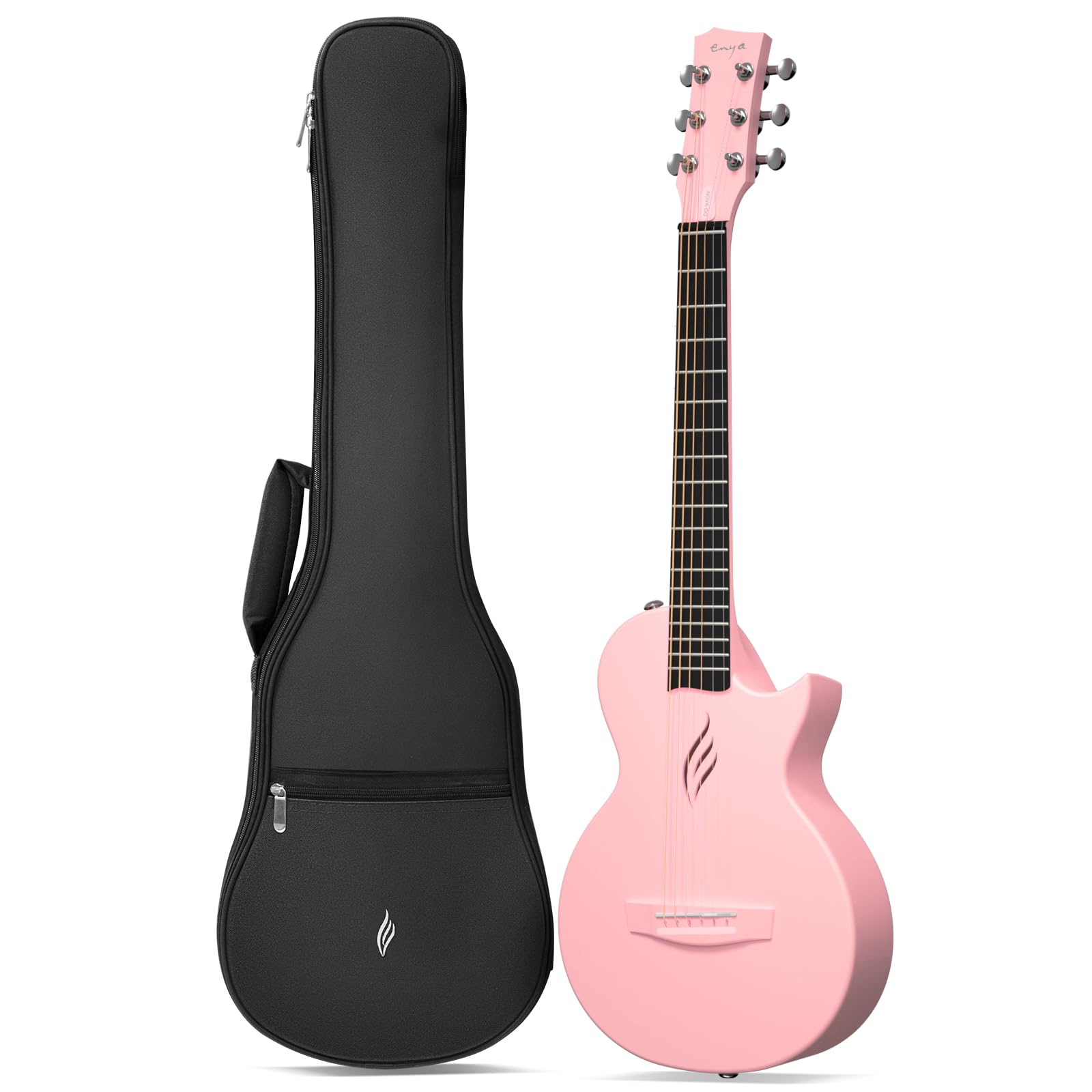 Enya Nova Go Mini 1/4 Size Carbon Fiber Acoustic Travel Guitar for Kids & Beginners - Includes Thickened Gig Bag, Adjusting Wrench (Pink) - Perfect for Travel, Camping & Music Lessons