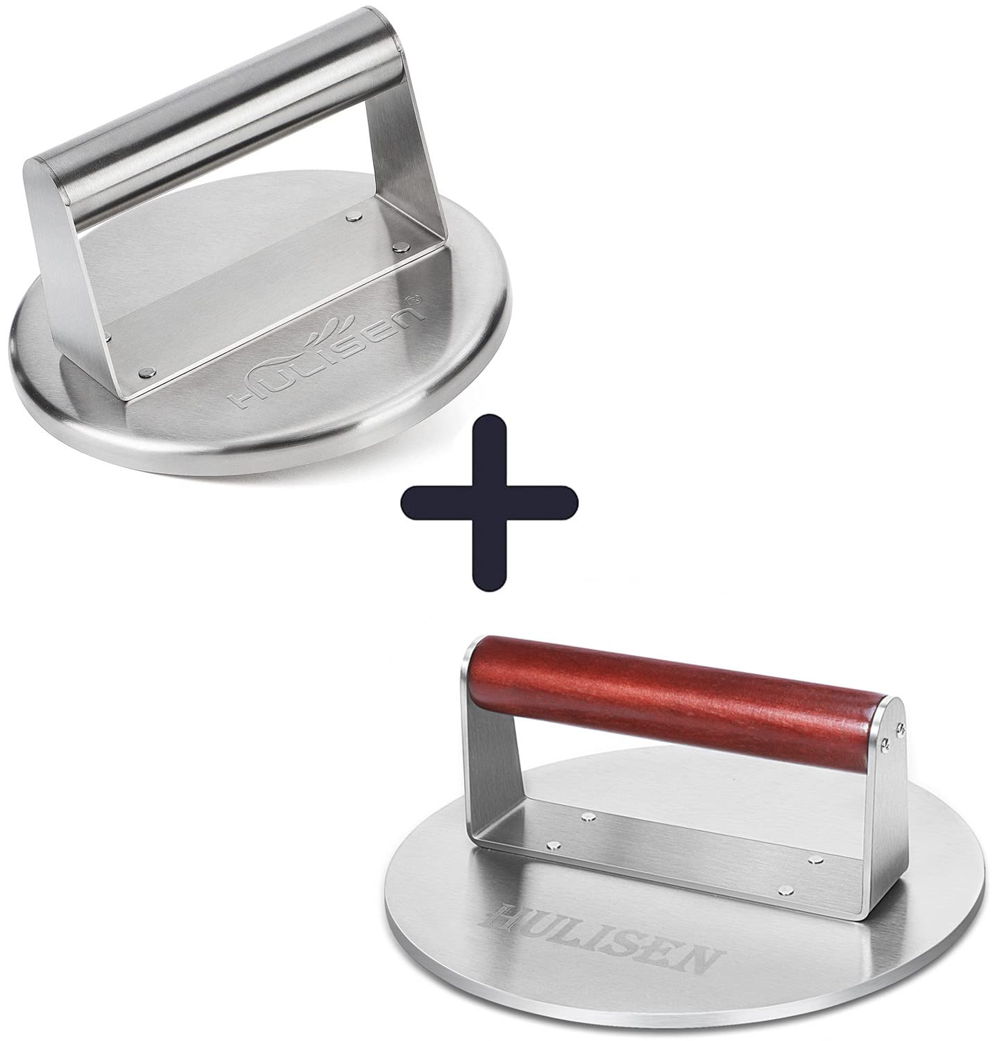 HULISEN Smashed Burger Press & Stainless Steel Bacon Press - Heavy Duty Grill Press for Perfect Patties, Panini, Sandwiches - Ideal for BBQ, Griddle, Camping & Home Cooking