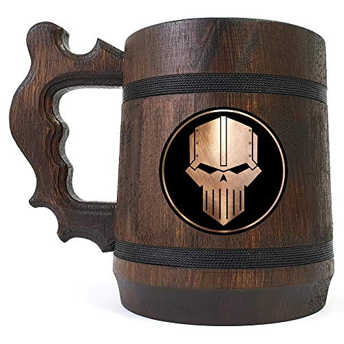 Pre-Heresy Iron Warriors Wooden Beer Mug - Warhammer 40k Engraved Beer Stein - Handmade Wooden Tankard - Perfect Gift for Gamers & Warhammer Fans - Great for Gaming Nights, Collectors & Home Decor