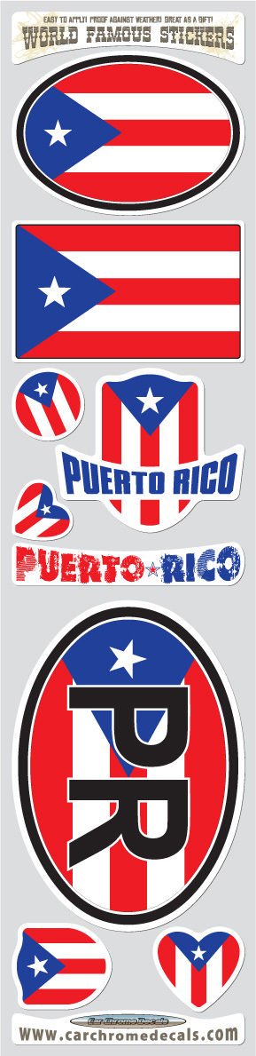 Puerto Rico Flag Stickers Set - 9 Decals for Car, Bike, Laptop