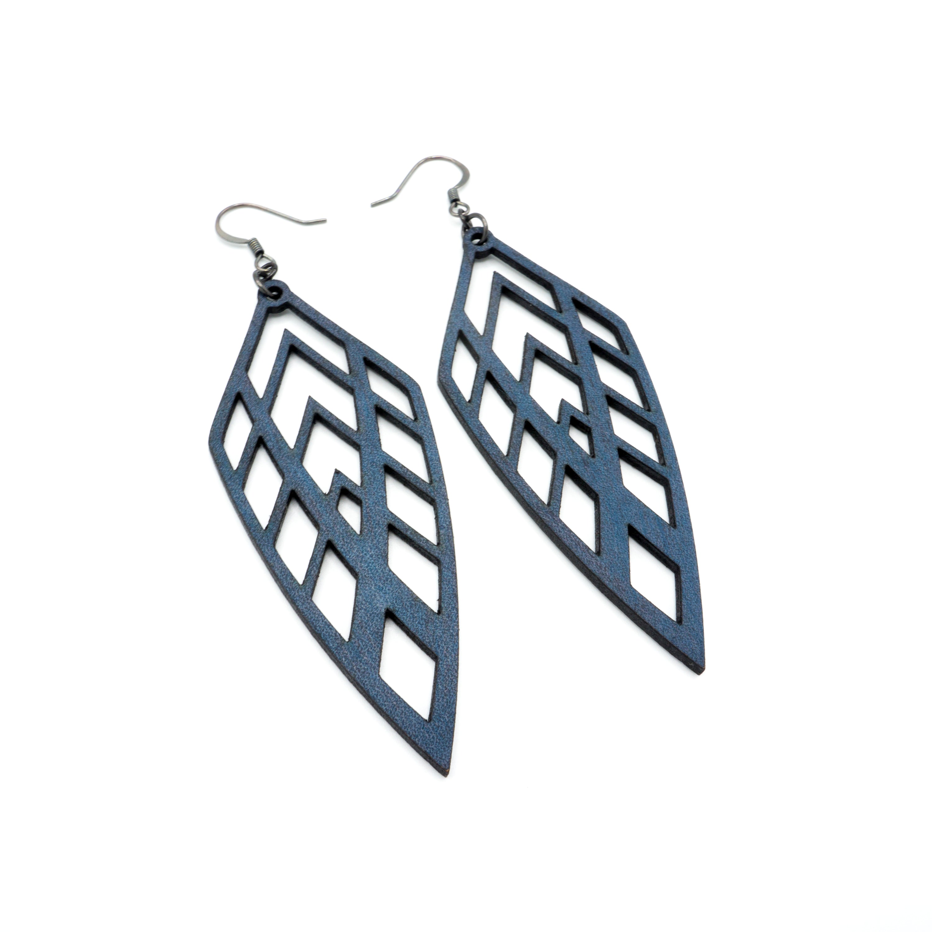 Arrowhead 02 Leather Earrings for Women - Navy Blue Handmade Boho Dangle Drop Earrings | Perfect for Casual Wear, Parties & Boho Fashion