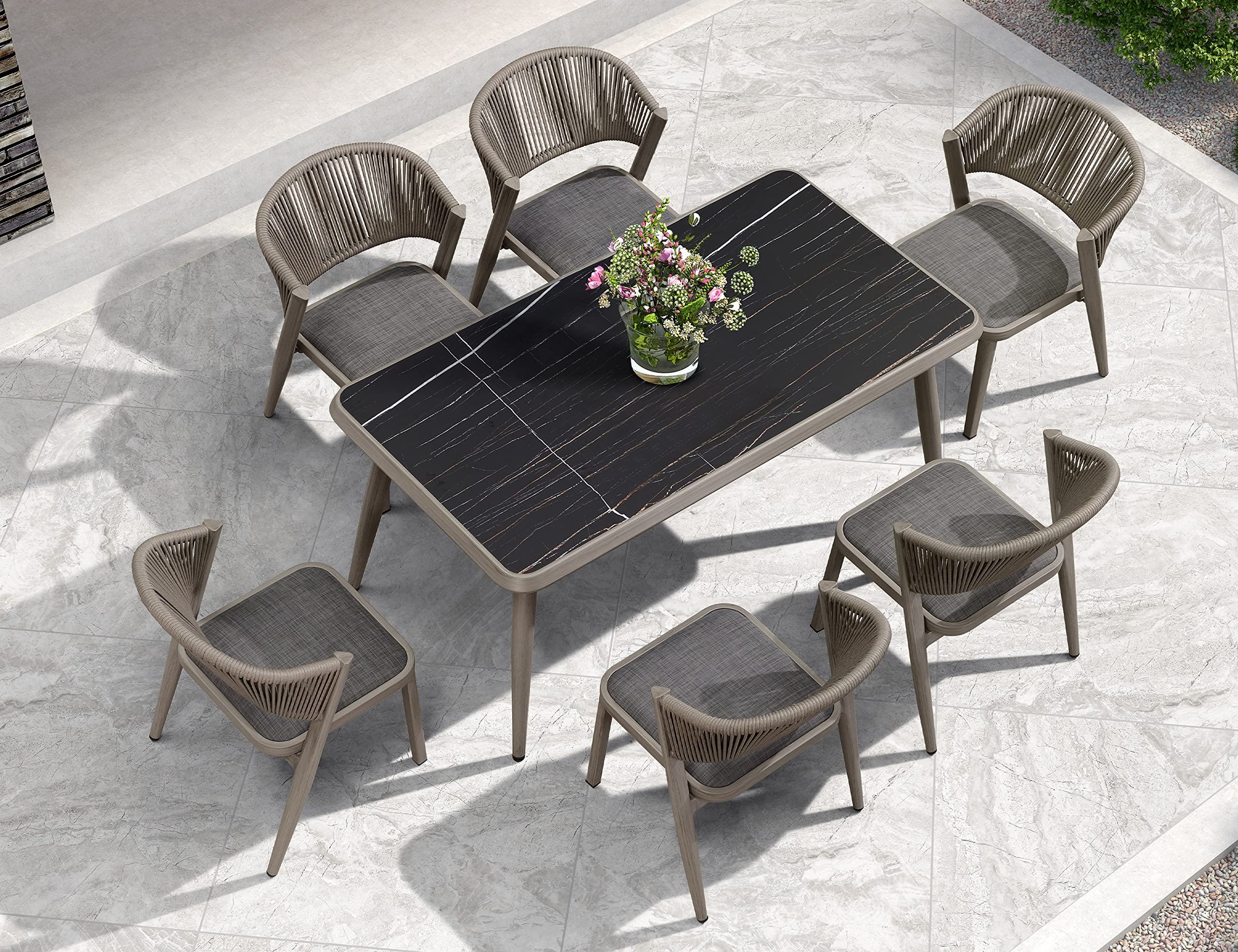 PURPLE LEAF 7-Piece Outdoor Dining Set - All-Weather Wicker Patio Furniture with Aluminum Frame & Cushions - Grey - Perfect for Lawn, Garden, Backyard, Deck & Outdoor Entertaining