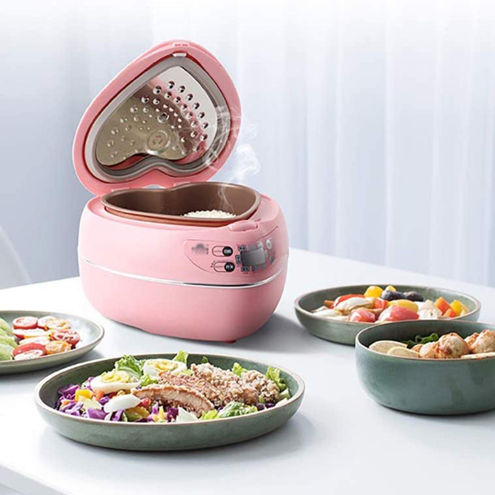 Peach Heart-Shaped Rice Cooker - 1.8L Multi-Function Smart 300W Electric Rice Steamer with Non-Stick Pot & Constant Temperature Heating - Perfect for Dorm Rooms, Small Kitchens & Romantic Dinners