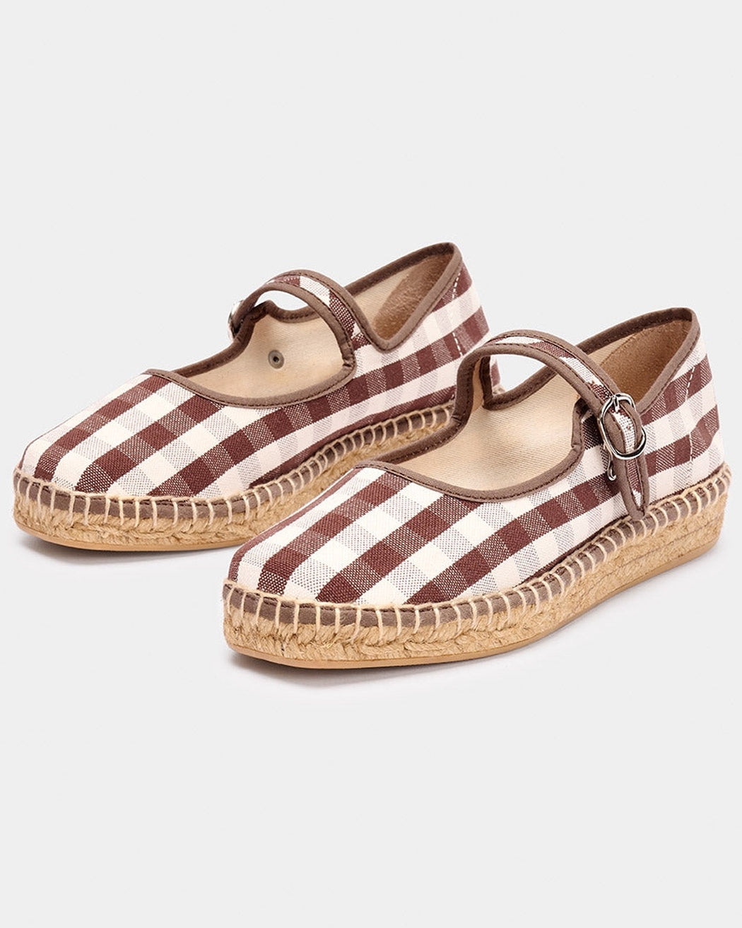 Naguisa Peonia Brown Check Espadrilles - Comfortable Women's Casual Shoes for Summer, Beach, and Outdoor Walking