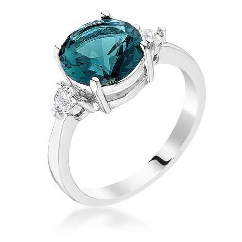 Exquisite Blue Green Three Stone CZ Engagement Ring for Women - Vintage Style Cubic Zirconia Wedding Band - Perfect for Proposals, Anniversaries & Special Occasions