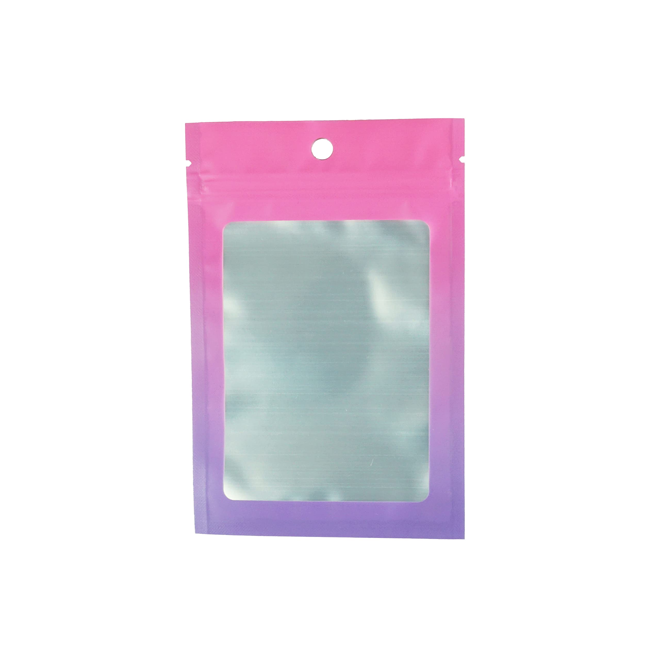 QQ Studio Cute Gradient Mylar Bags for Makeup Kits - 100 Pack Zippered Cosmetic Packaging Bags with Window for Lashes, Acrylic Nails | Perfect for Salon, Beauty Store & DIY Makeup Organization (Gradient Pink)
