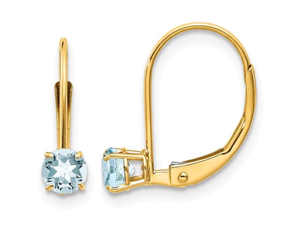 2/5 Carat (ctw) Natural Aquamarine Hoop Earrings in 14K Yellow Gold - Elegant Jewelry for Women, Perfect for Weddings, Parties & Everyday Wear