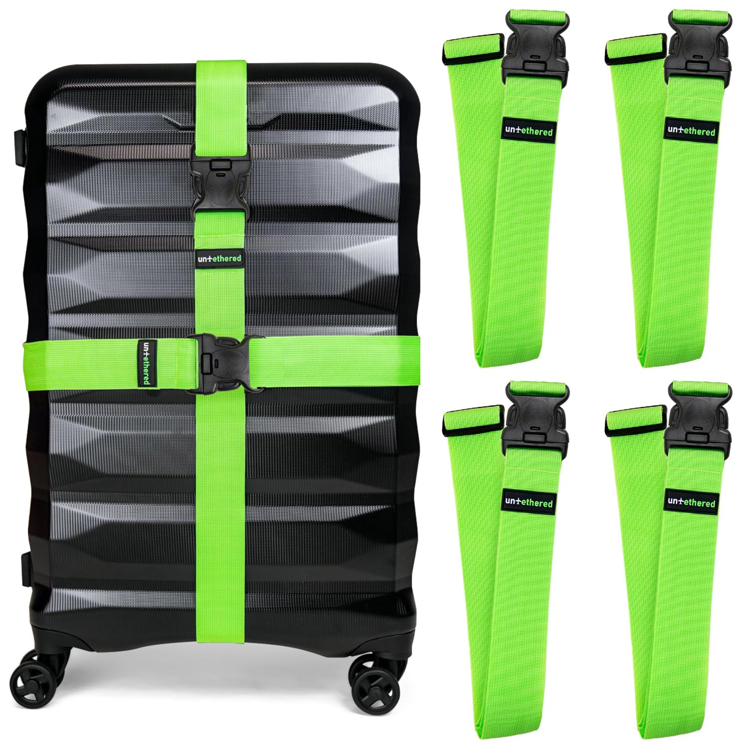 4-Pack Durable TSA-Approved Luggage Straps - Adjustable Suitcase Belt for Secure Travel Bag Wrapping - Heavy-Duty Buckle Straps for Suitcases & Backpacks | Perfect for Air Travel, Road Trips & Moving