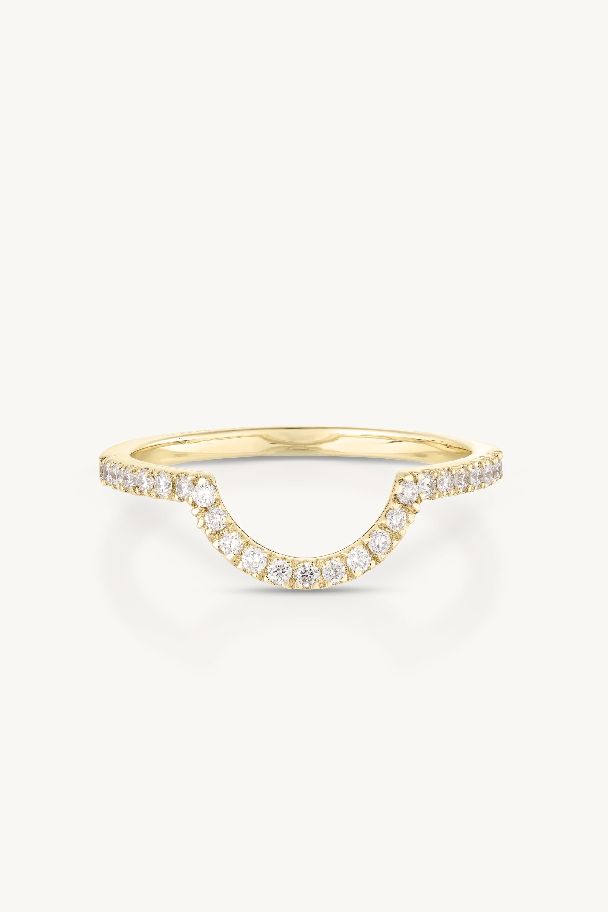 9K Yellow Gold Pave Crescent Band Ring - Dainty Stackable Moon Ring for Women - Perfect for Layering, Anniversary Gifts & Everyday Elegance