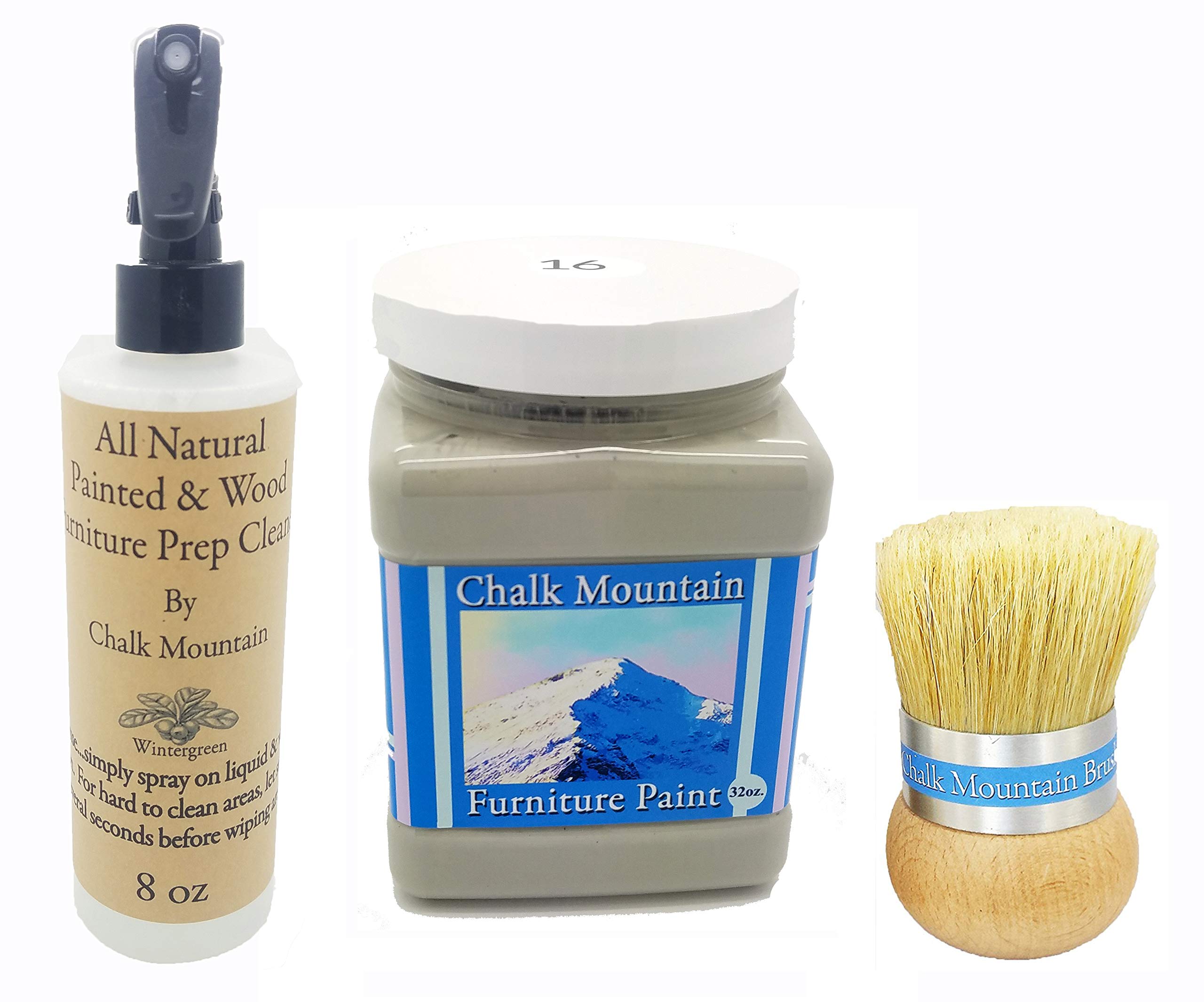 Chalk Mountain Paint Brushes - 3 Pack Starter Kit for Chalk Furniture Paint (#16 Light Gray) | DIY Furniture Makeover, Home Decor & Upcycling Projects