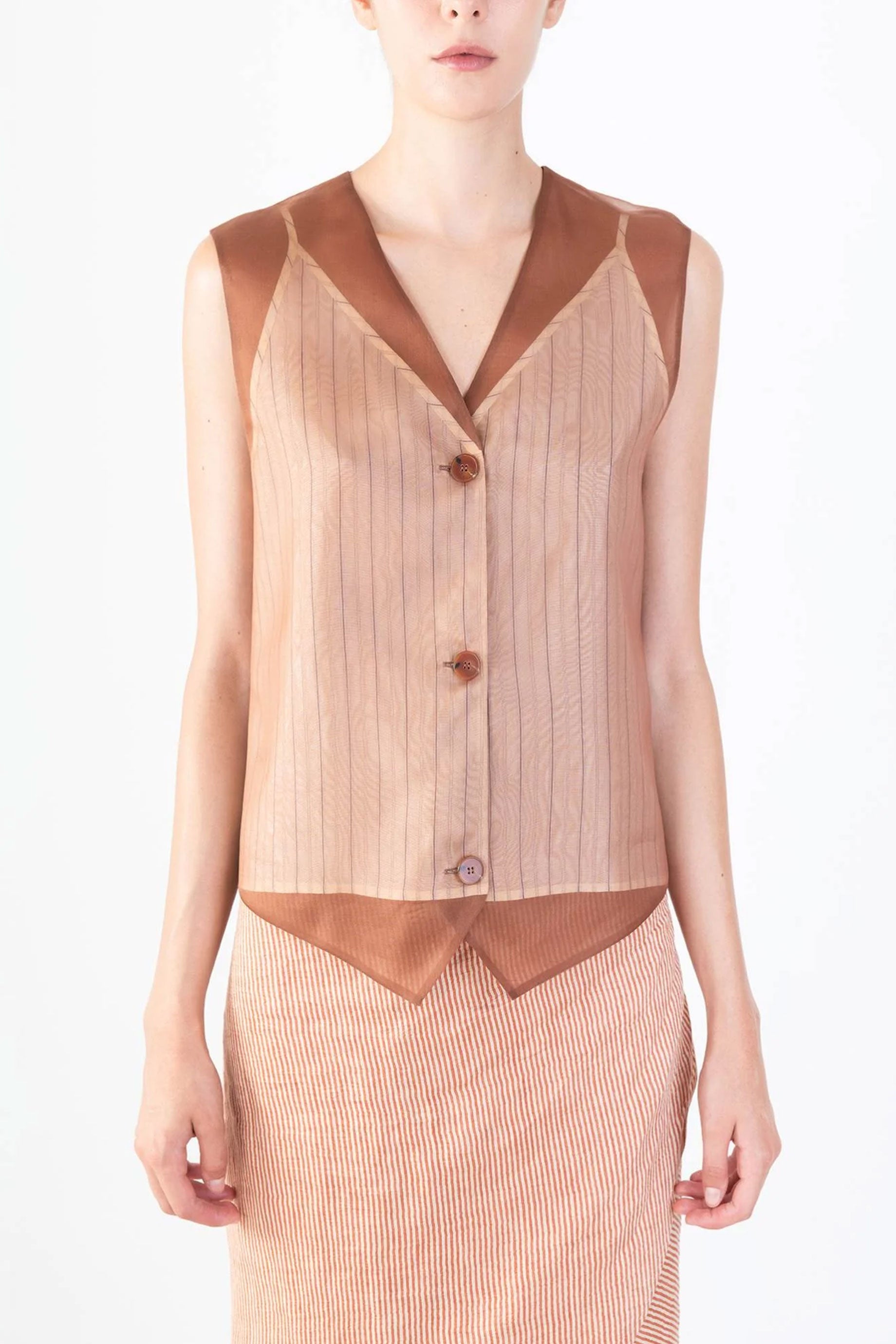 Alysi Organza Gilet in Chocolate - Elegant Women's Vest for Weddings, Parties & Special Occasions