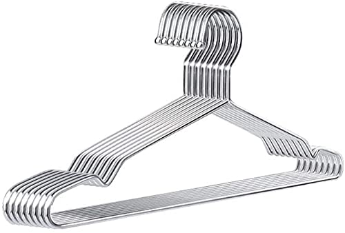 Premium 10-Pack Stainless Steel Clothes Hangers - Heavy Duty Coat & Trouser Hangers with Non-Slip Shoulder Notches for Suits, Dresses & Pants - Ideal for Closet Organization & Wardrobe Storage (Silver)