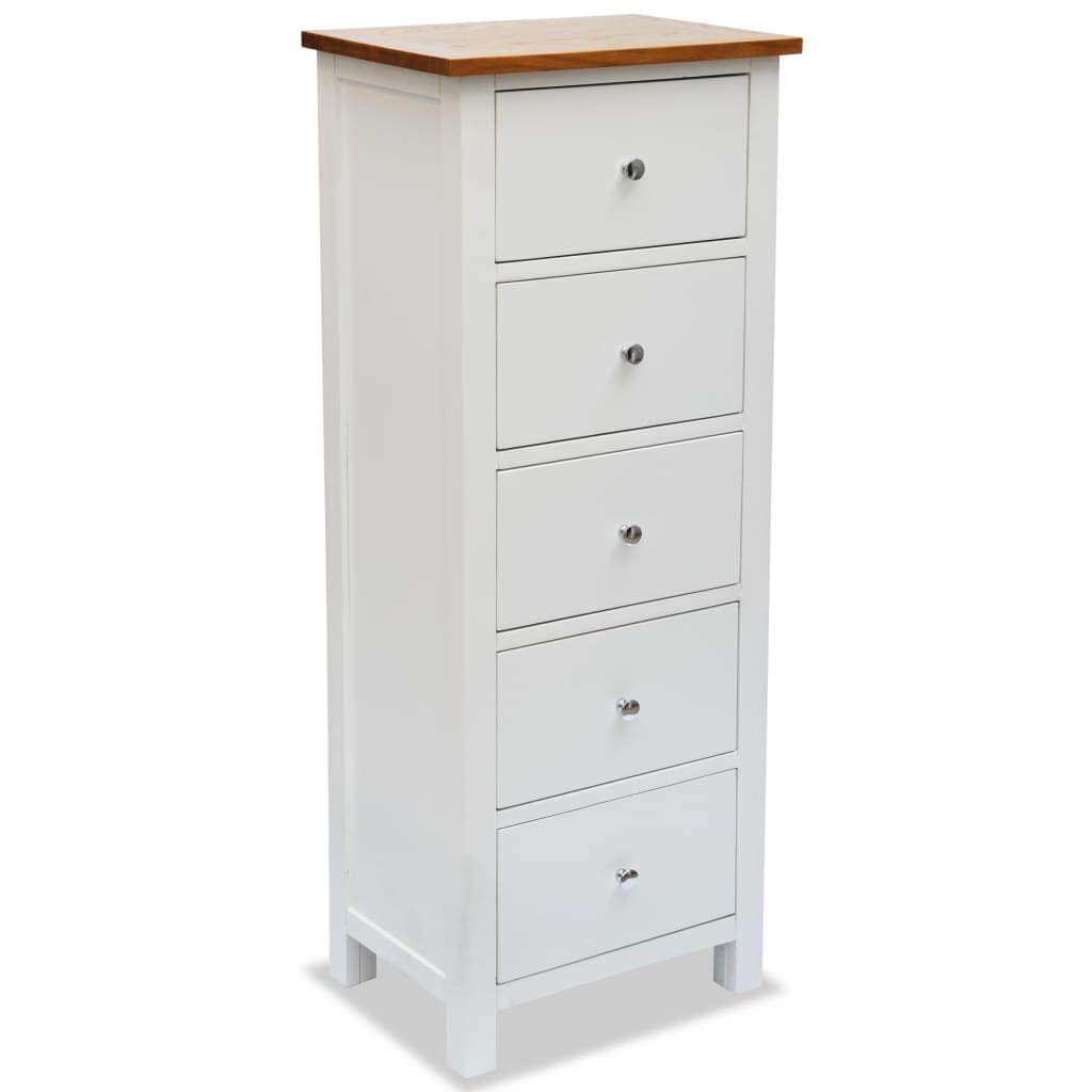 INLIFE 5-Drawer Tall Chest Dresser - Solid Oak Wood Storage Cabinet for Bedroom & Living Room (17.7