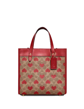 Coach Field Tote 22 Inch Signature Canvas Crossbody Bag with Heart Print - Perfect for Work, Travel & Everyday Use
