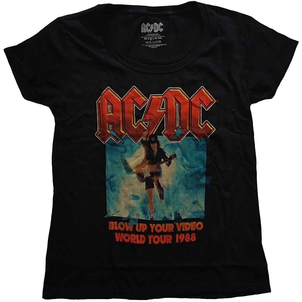 AC/DC Women's Vintage Rock T-Shirt - Blow Up Your Video Graphic Tee | Soft Cotton Scoop Neck Top for Concerts & Casual Wear