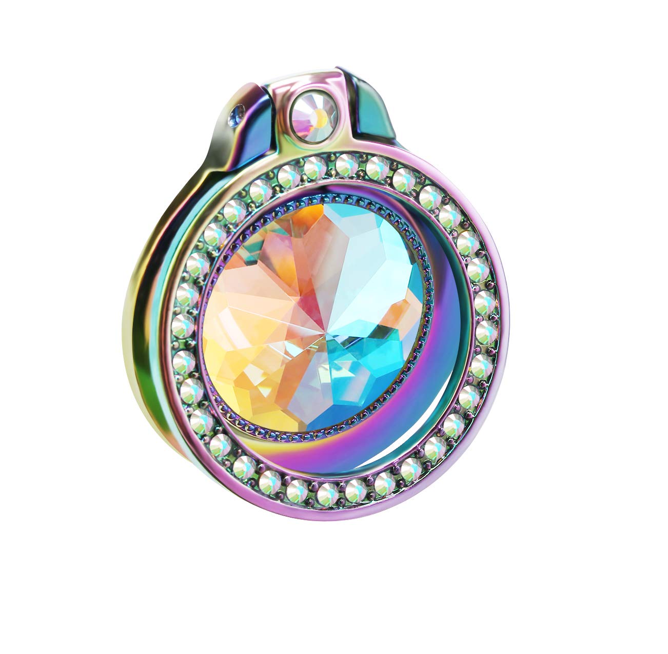 Iridescent Glitter Phone Ring Holder with Rainbow Sparkle & Teal Rhinestones - Bling Bling Artificial Diamond Stand for Cell Phones | Perfect for Selfies, Videos & Secure Grip (Stylish Phone Accessory for Women & Girls)