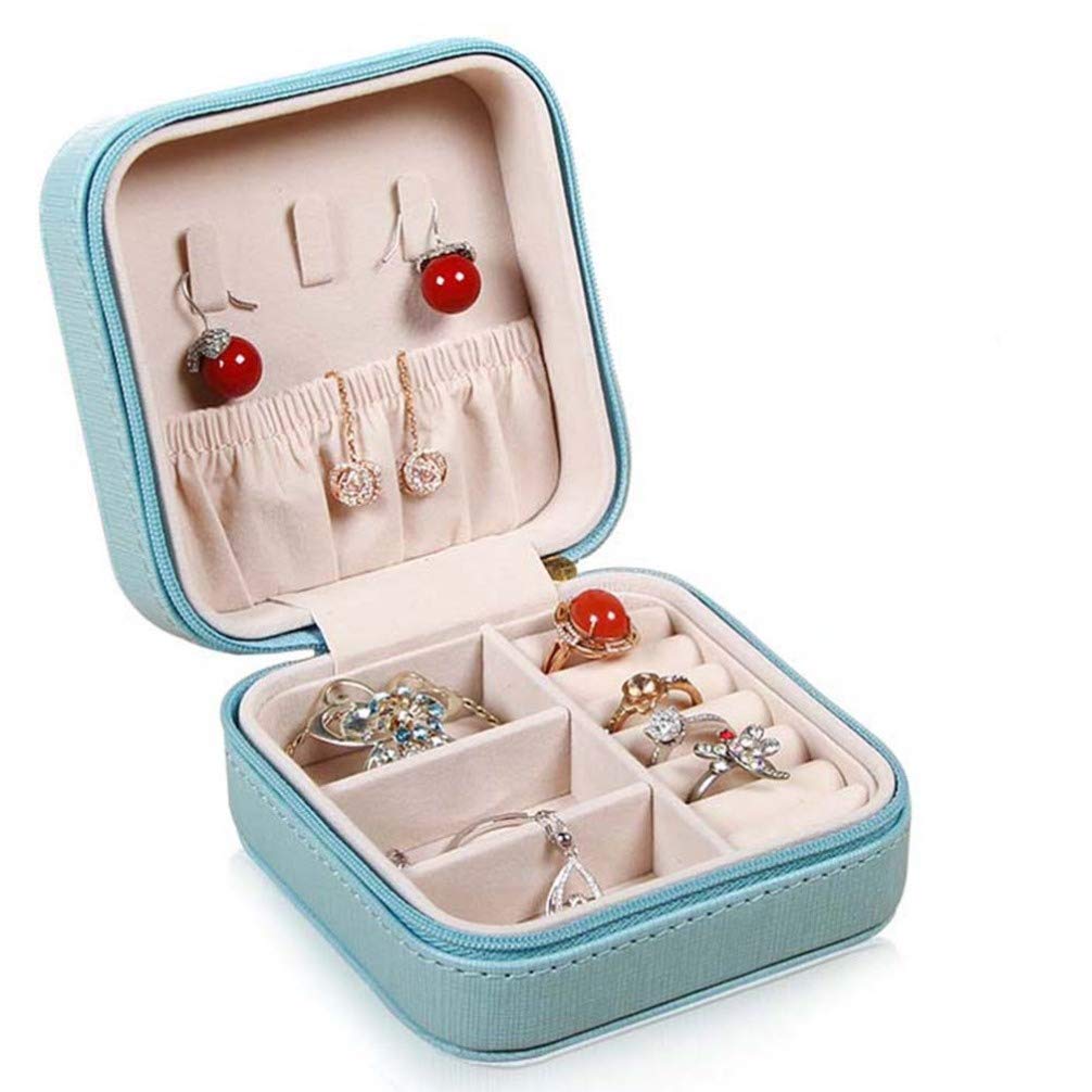 NUOBESTY Small Travel Jewelry Box - Mini Leather Organizer Case for Women & Girls - Portable Ring, Earring, Necklace Storage with Mirror - Perfect for Vacation, Business Trips & Daily Use