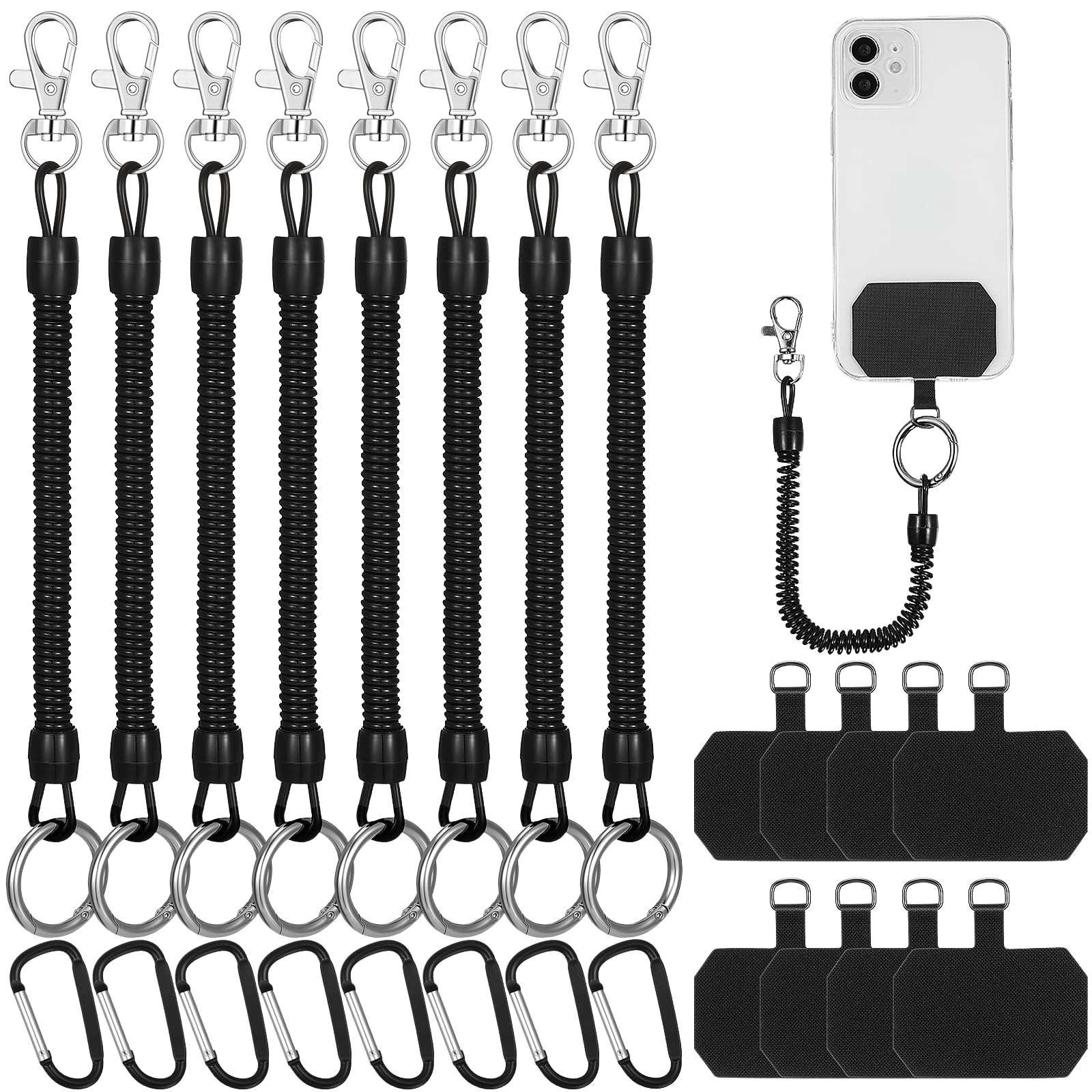 Kanayu 8 Pack Anti-Drop Phone Lanyard with Patch & Elastic Tether - Secure Phone Holder for Outdoor Activities, Skiing, Hiking, Fishing (Black) - Perfect for Adventure Sports, Travel & Everyday Use