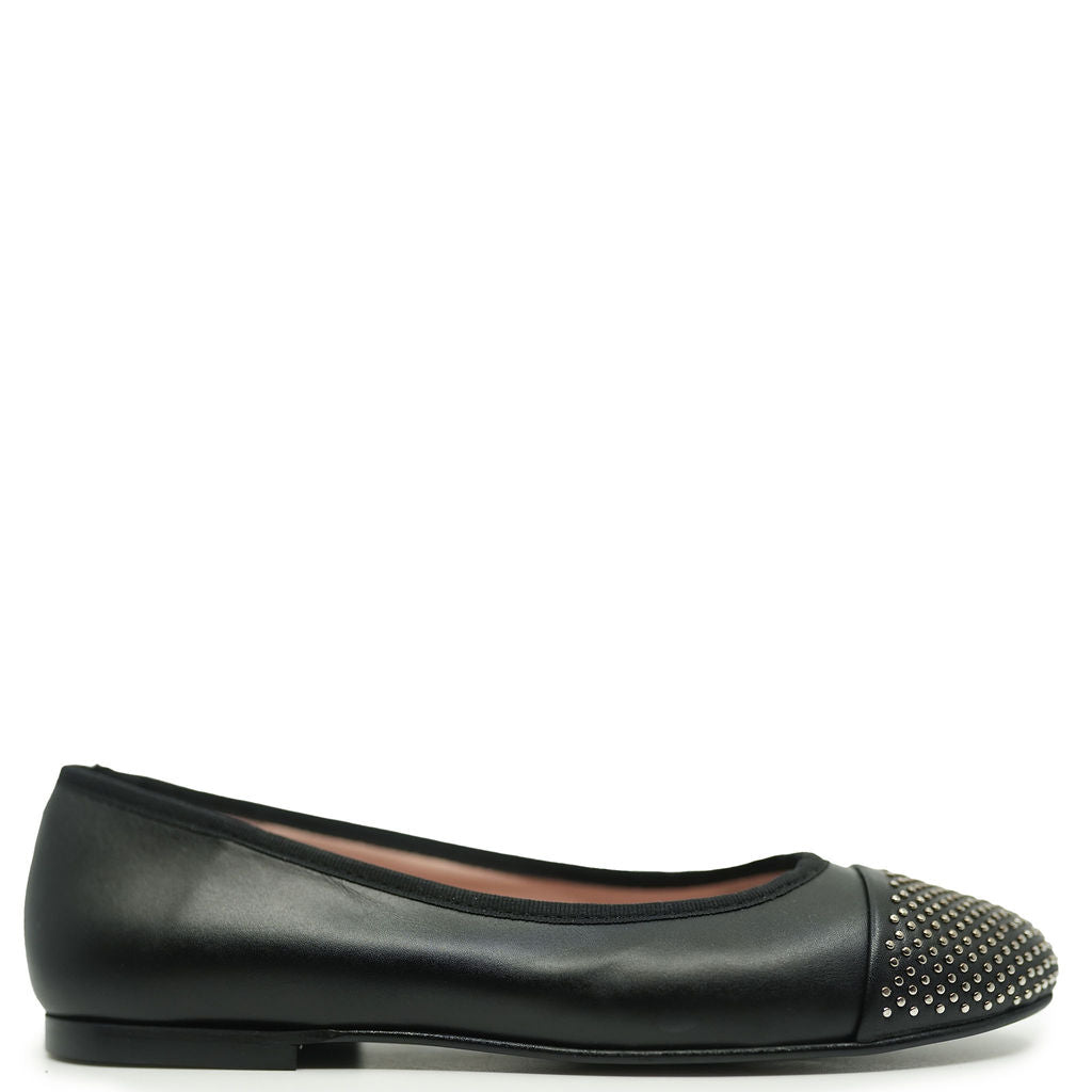 Spain+Co Women's Black Embellished Captoe Ballet Flats - Comfortable Dress Shoes for Work, Office & Special Occasions