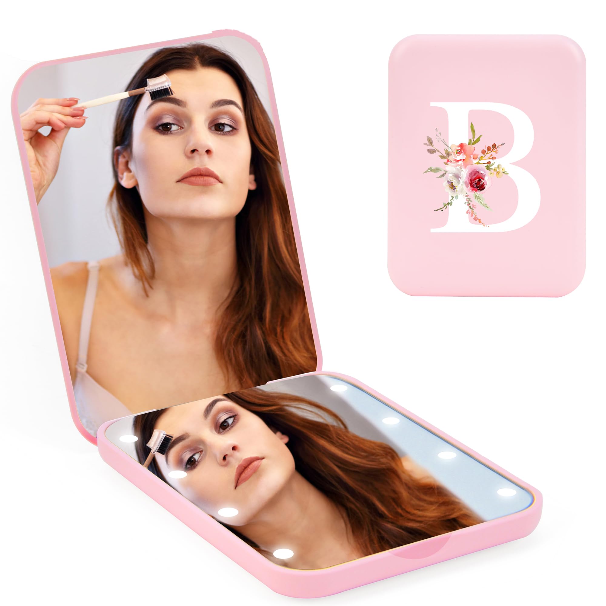 Personalized LED Compact Mirror - 1X/3X Magnifying Travel Makeup Mirror for Purse, Gifts for Women & Teens