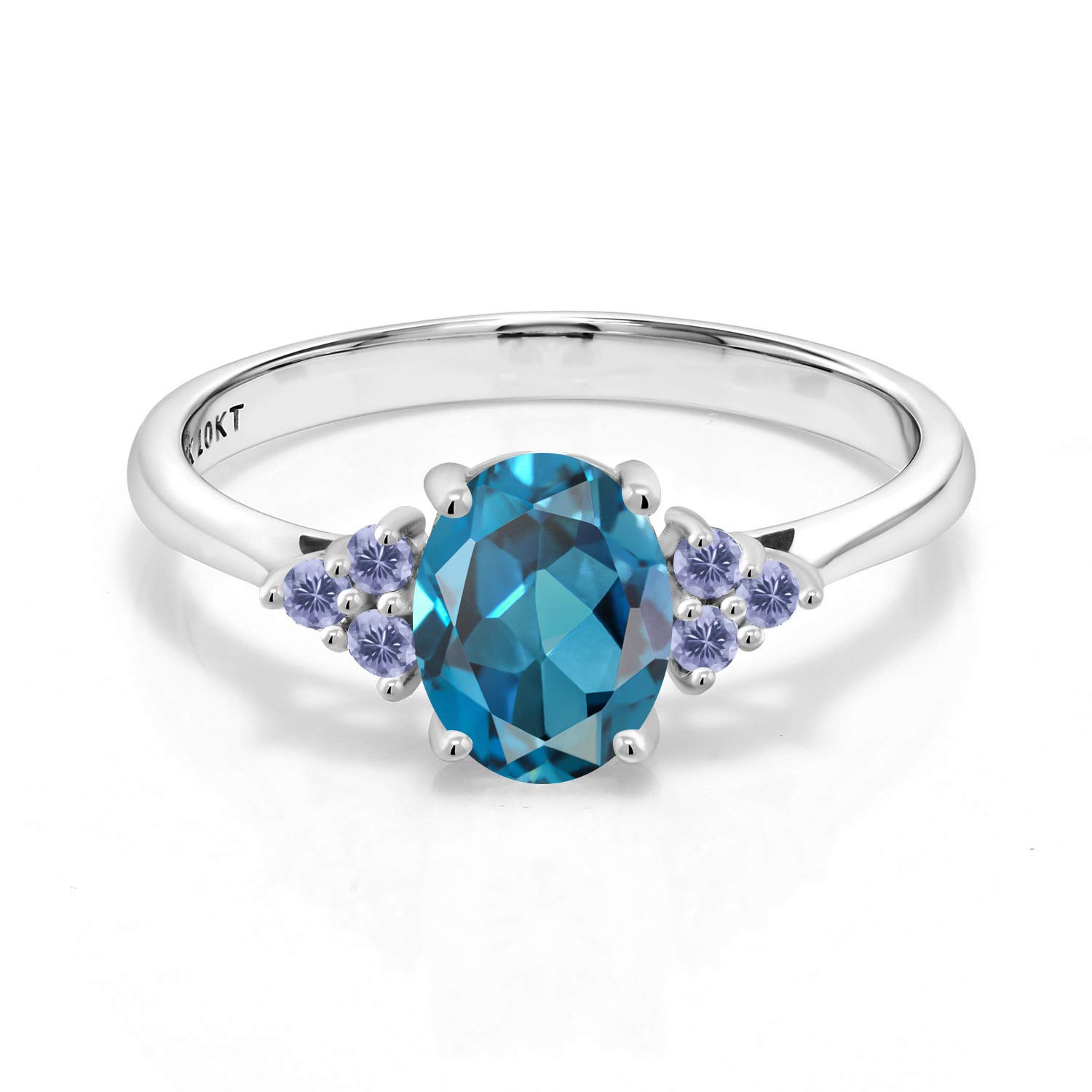 1.62 Ct Oval London Blue Topaz & Blue Iolite 10K White Gold Ring - Gem Stone King | Elegant Engagement, Anniversary Gift for Women