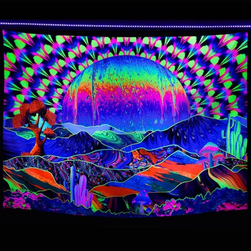 Sunny Hills Official Glow in The Dark UV Tapestry - Psychedelic Wall Art Decor for Bedroom, Dorm & Festival (36x60 inches)