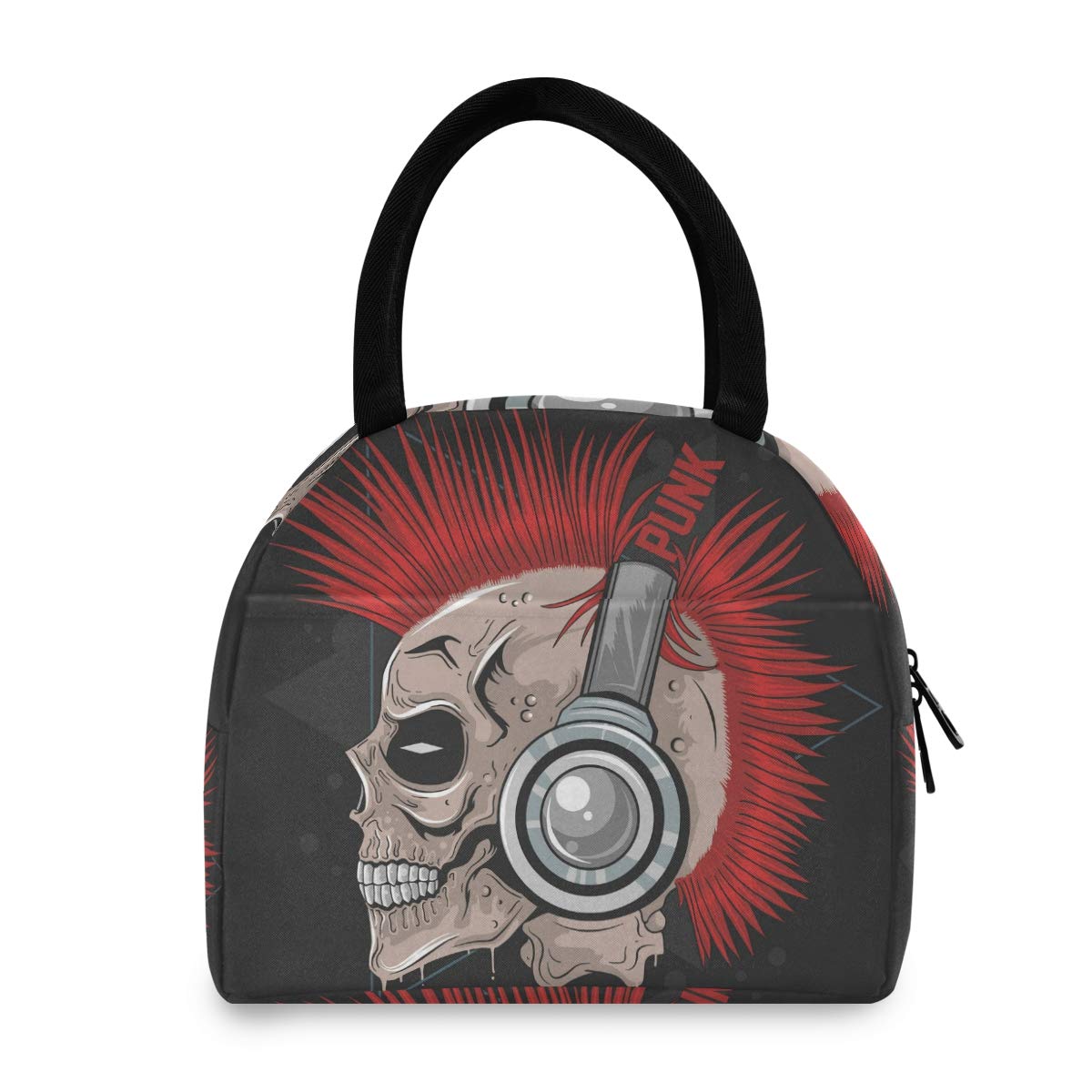 Skull Punk Insulated Lunch Box for Men & Women - Freezable Wide-Open Lunch Bag for Work, Office, School, Picnic - Cool Reusable Meal Container for Adults & Teens