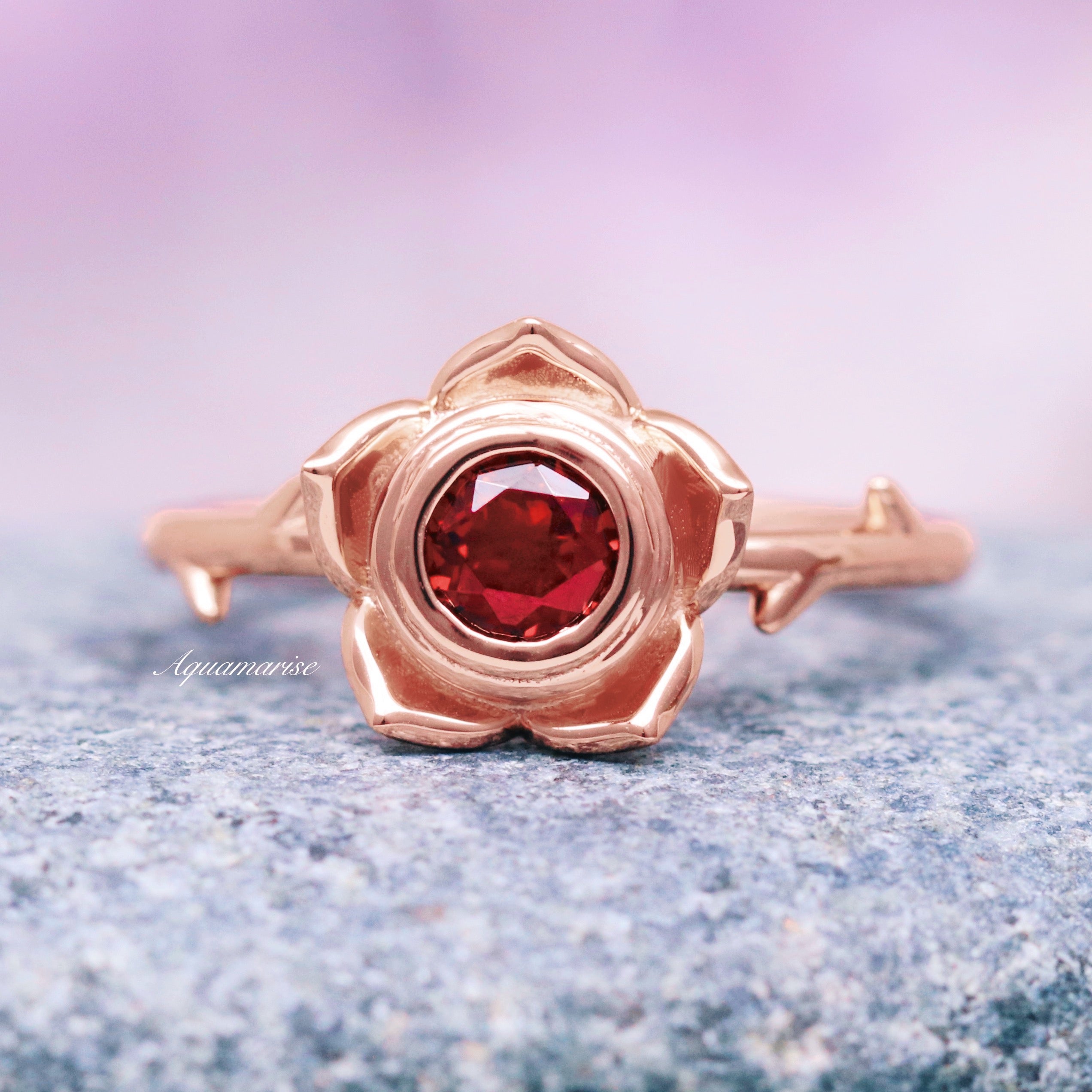 Enchanted Rose Red Garnet Ring - 14K Rose Gold Vermeil Jewelry for Women | Elegant Gift for Valentine's Day, Anniversary & Special Occasions