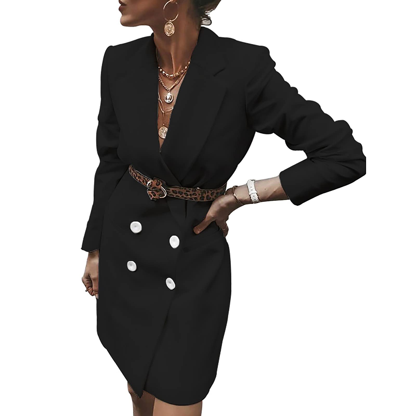 Women's Solid Color Lapel Long Sleeve Blazer Jacket - Button Front Formal Office Wear with Belt - Perfect for Business Meetings, Work Attire & Professional Dress Code