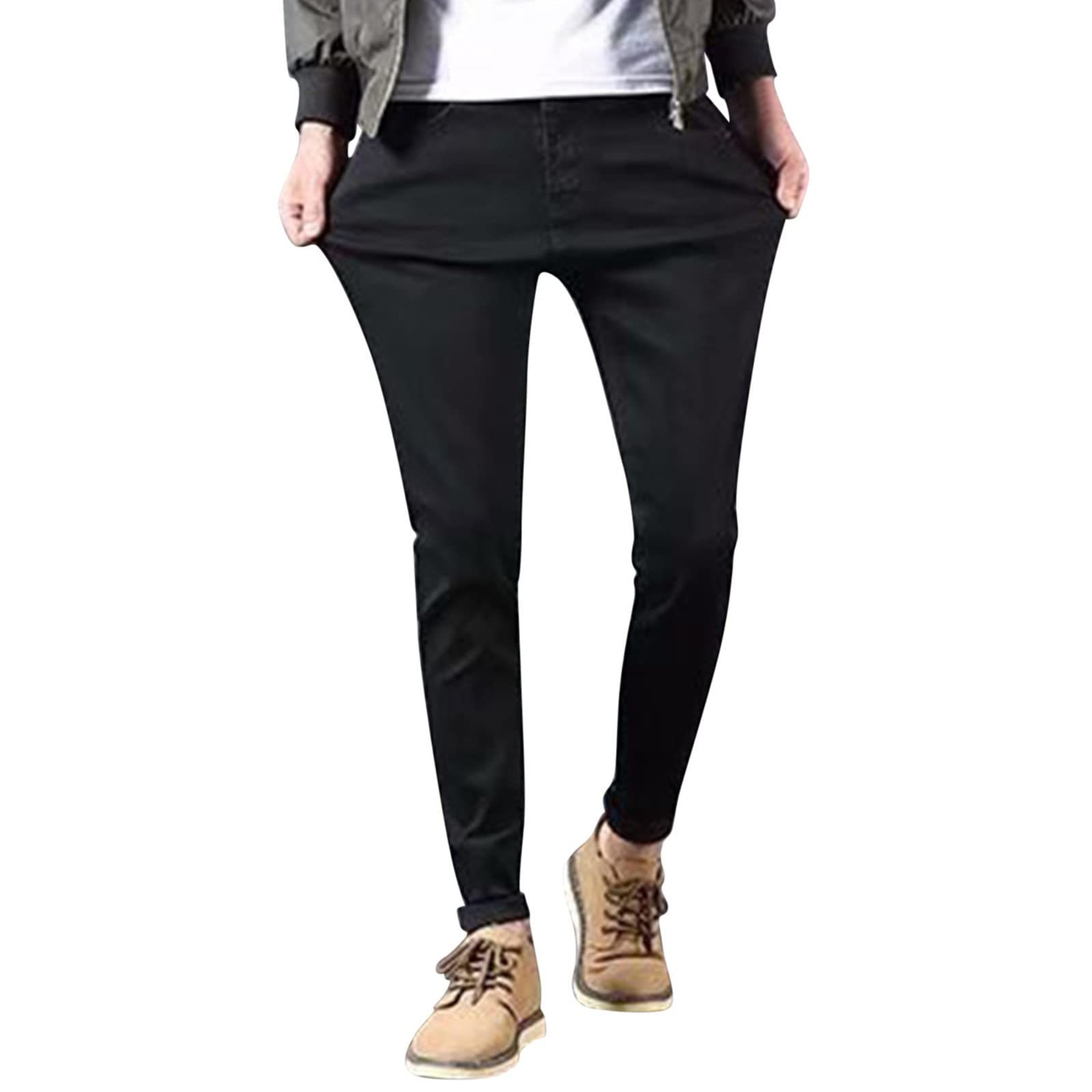 **Men's Stretch Slim Fit Straight Leg Fleece Jeans - Comfortable & Stylish Pants for Casual Wear, Work & Outdoor Activities**
