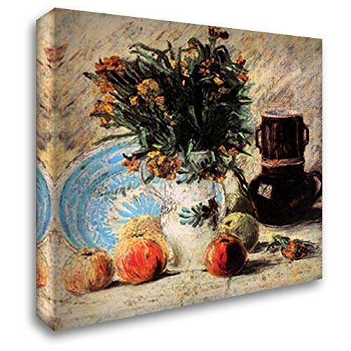 Vincent Van Gogh 20x20 Gallery Wrapped Canvas Art Print - Floral Vase, Coffee Pot & Fruit Still Life Painting - Perfect for Living Room, Bedroom or Office Wall Decor