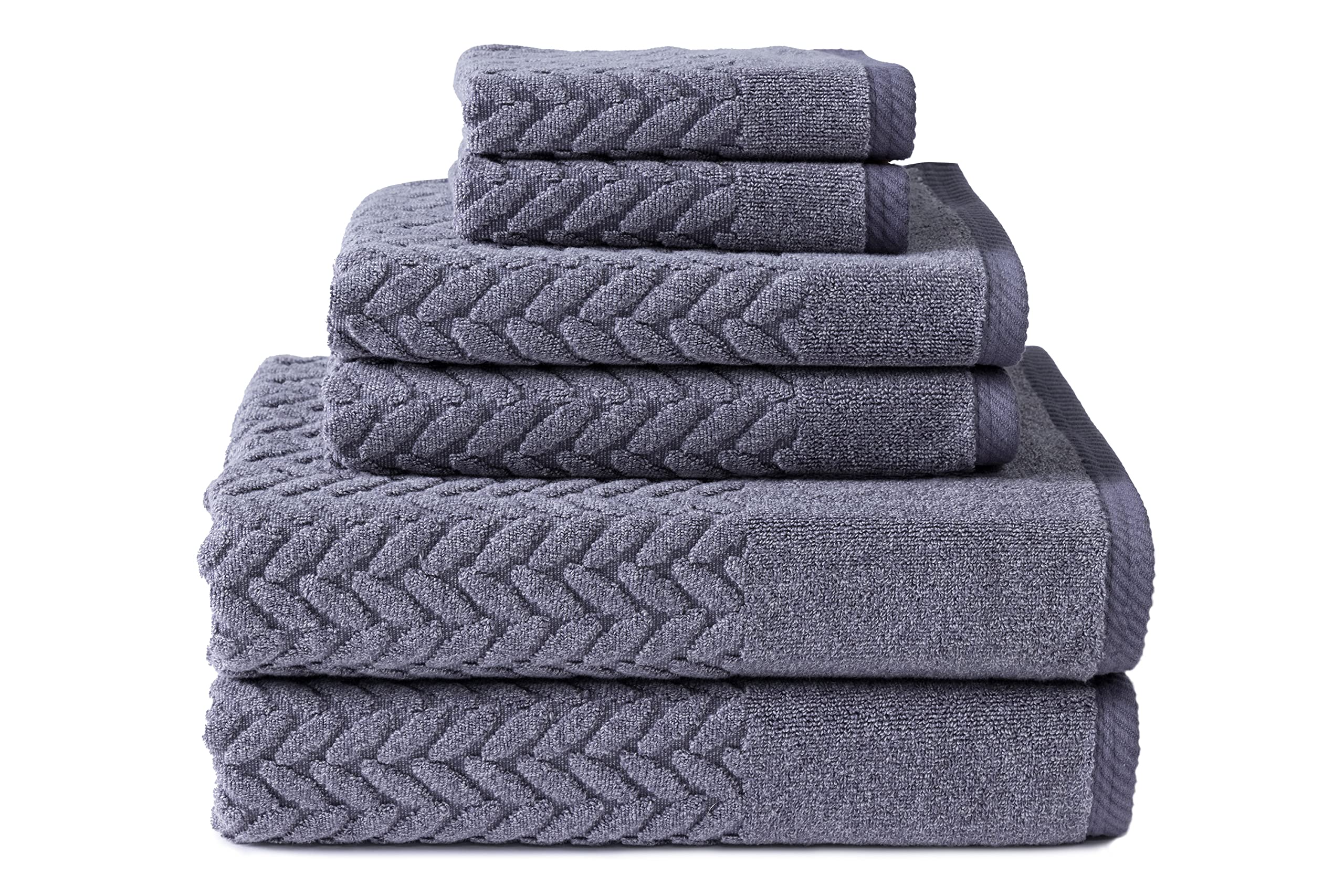 Texere 100% Organic Cotton Jacquard 650 GSM Premium Bath Towel Set - Ultra Soft, Quick Dry & Highly Absorbent - 6 Piece Set (2 Bath Towels, 2 Hand Towels, 2 Washcloths) - Perfect for Spa, Luxury Bathroom & Hotel Use - Cable & Excalibur Designs
