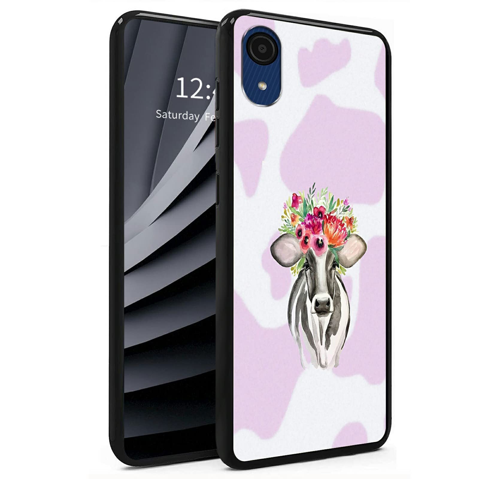 Slim TPU Phone Case for Samsung Galaxy A03 Core - Soft Liquid Silicone Full Body Protective Cover with Cow Flower Pattern in Purple - Perfect for Women & Men - Ideal for Everyday Use, Work, and Travel Protection