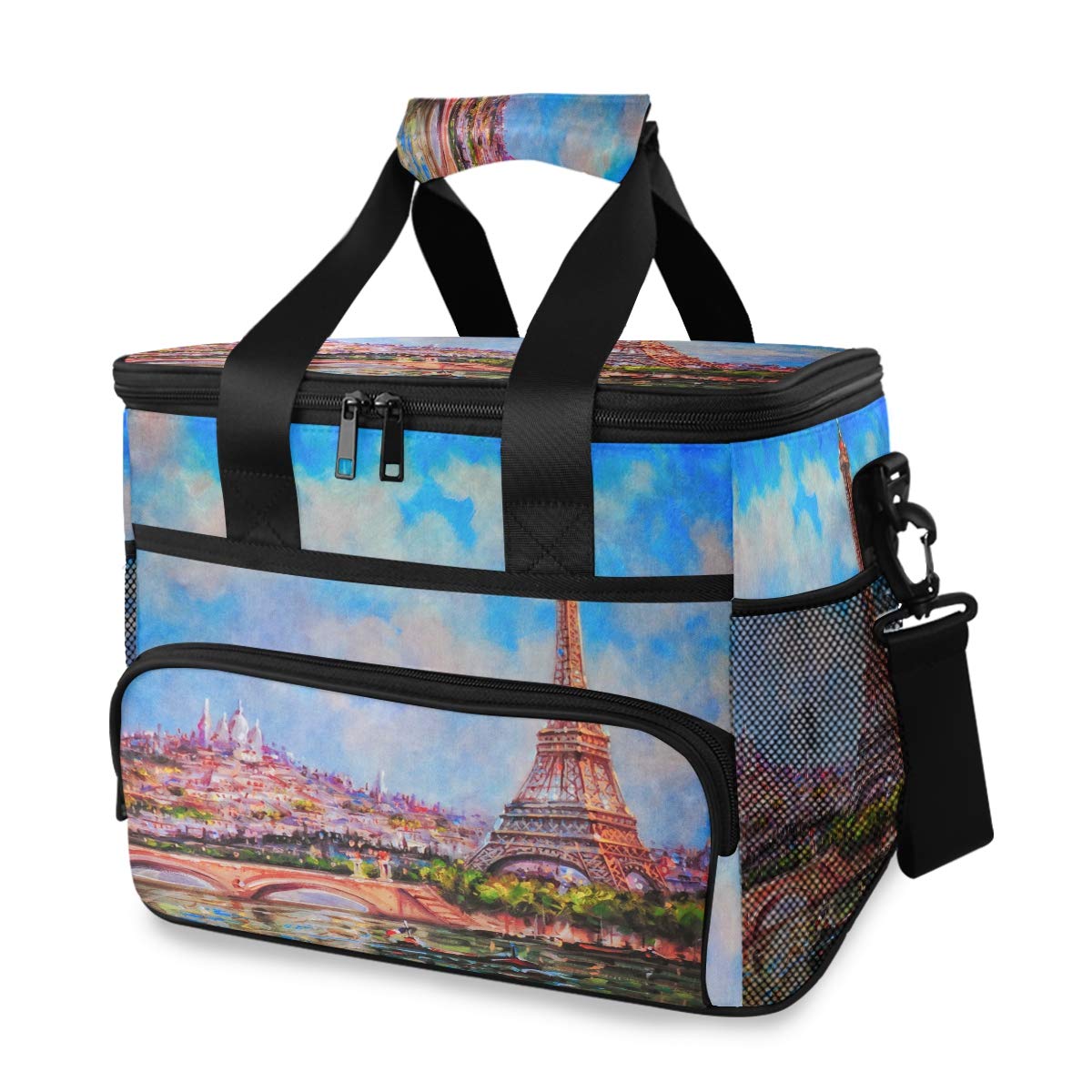 ALAZA Insulated Lunch Cooler Bag - Large Capacity Tote with Colorful Eiffel Tower & Sacre Coeur Painting - Perfect for Picnics, Beach Trips, and Office Lunches