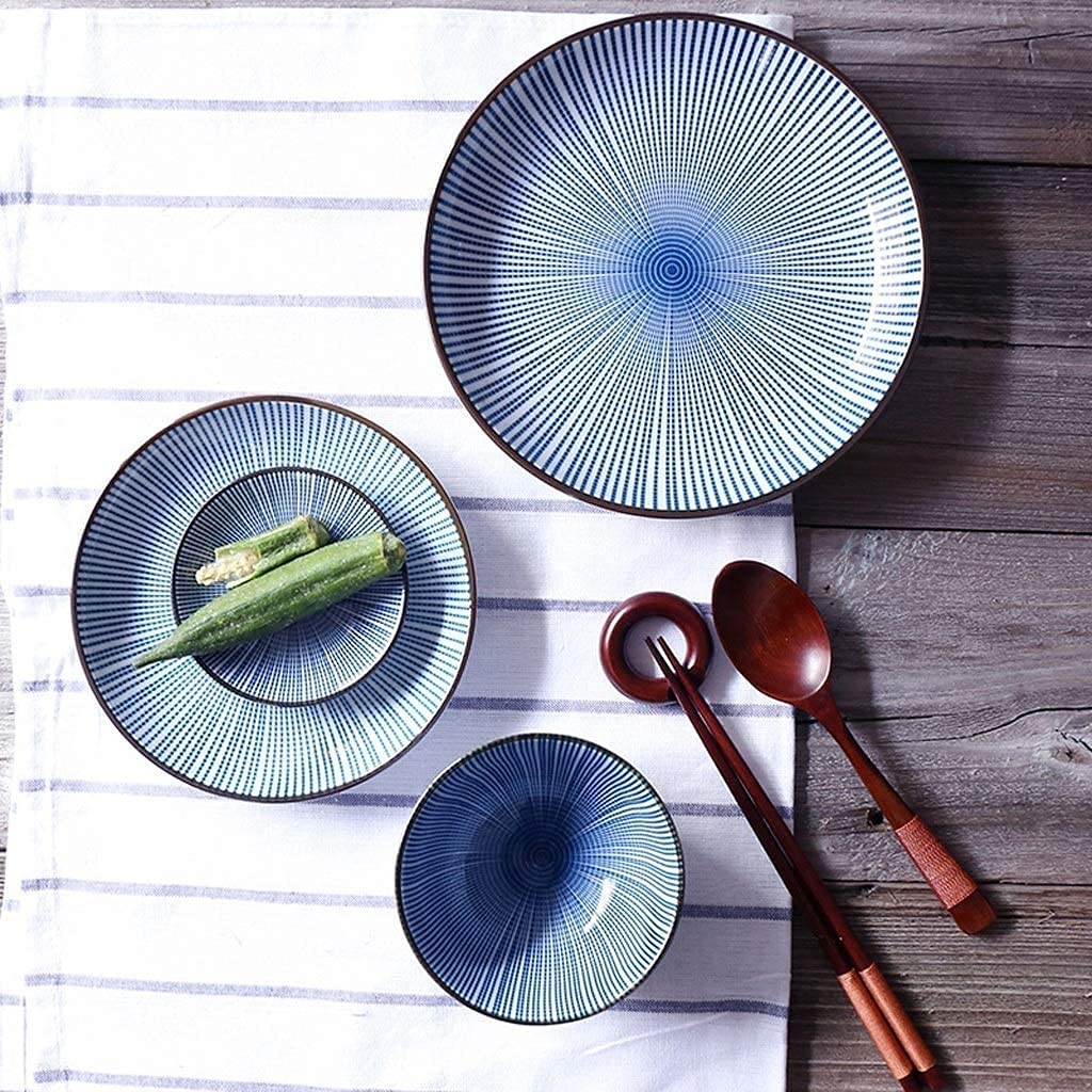 Japanese Retro Ceramic Bowl Set - Hand Painted Salad Plate, Rice Bowl & Sauce Dish with Spoon | Vintage Style Tableware for Asian Cuisine, Home Dining & Gift Giving
