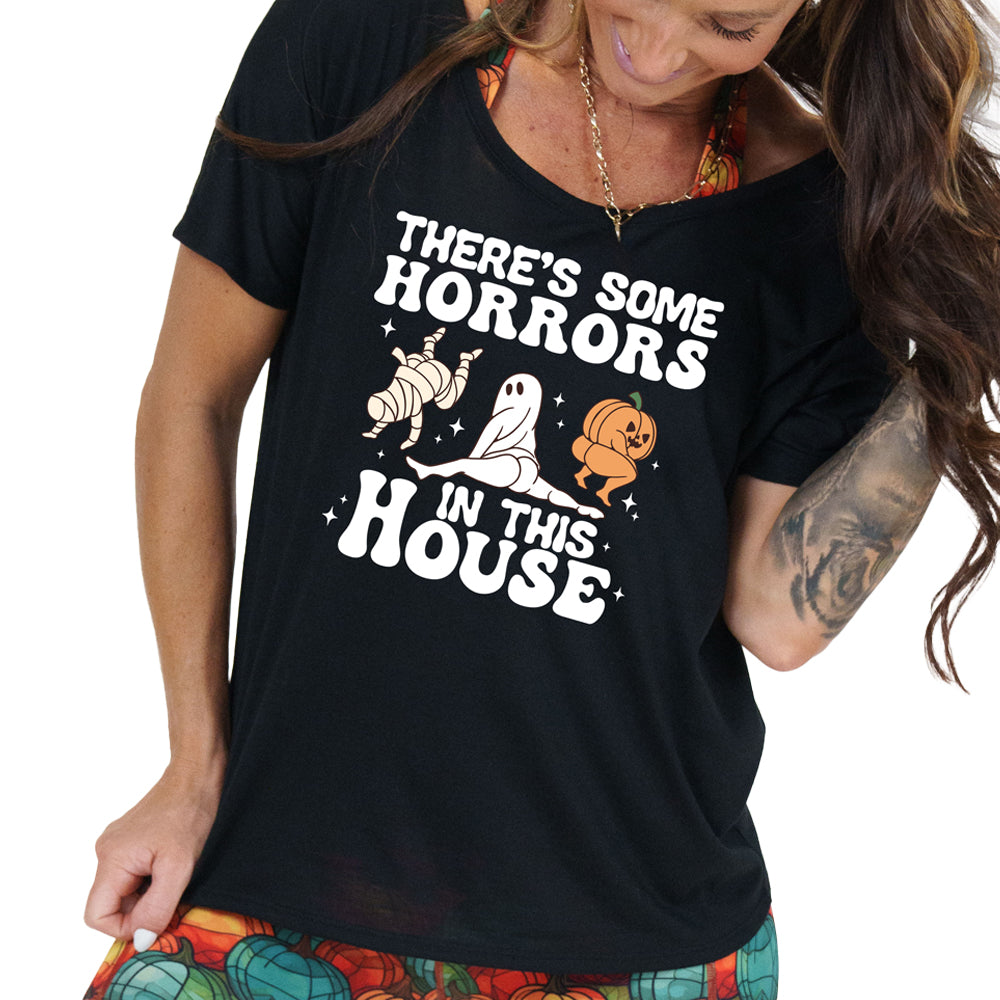 Horror Theme Slouchy T-Shirt | Soft Relaxed Fit Graphic Tee for Casual Wear, Halloween Costume & Horror Movie Nights