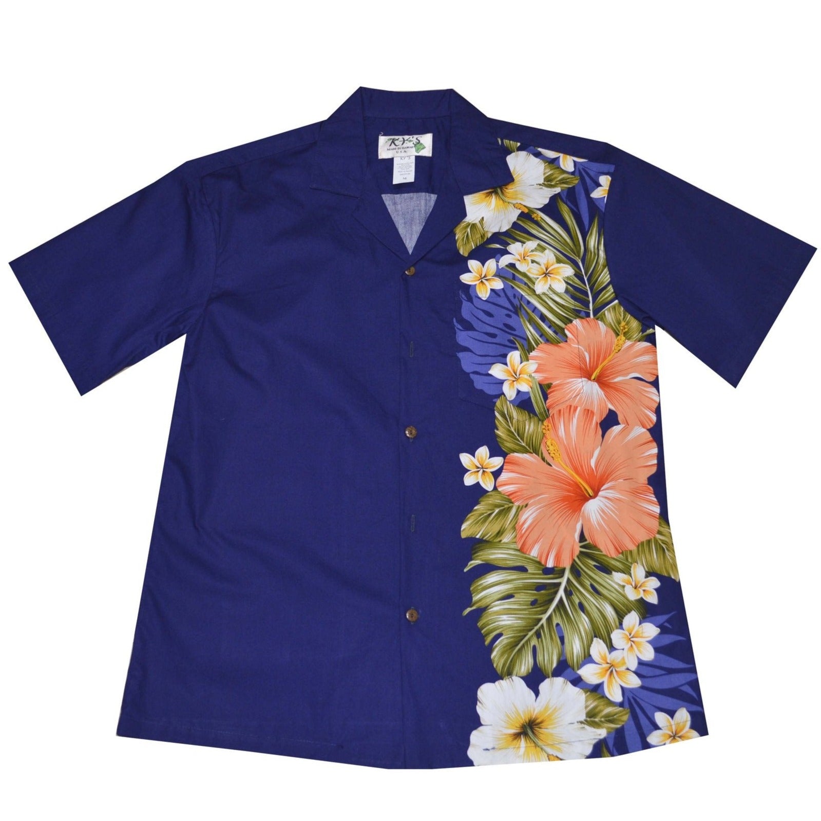 Aloalo Flower Cotton Men's Aloha Shirt | Hawaiian Style Short Sleeve Button Down Shirt for Summer Beach Vacation & Tropical Parties