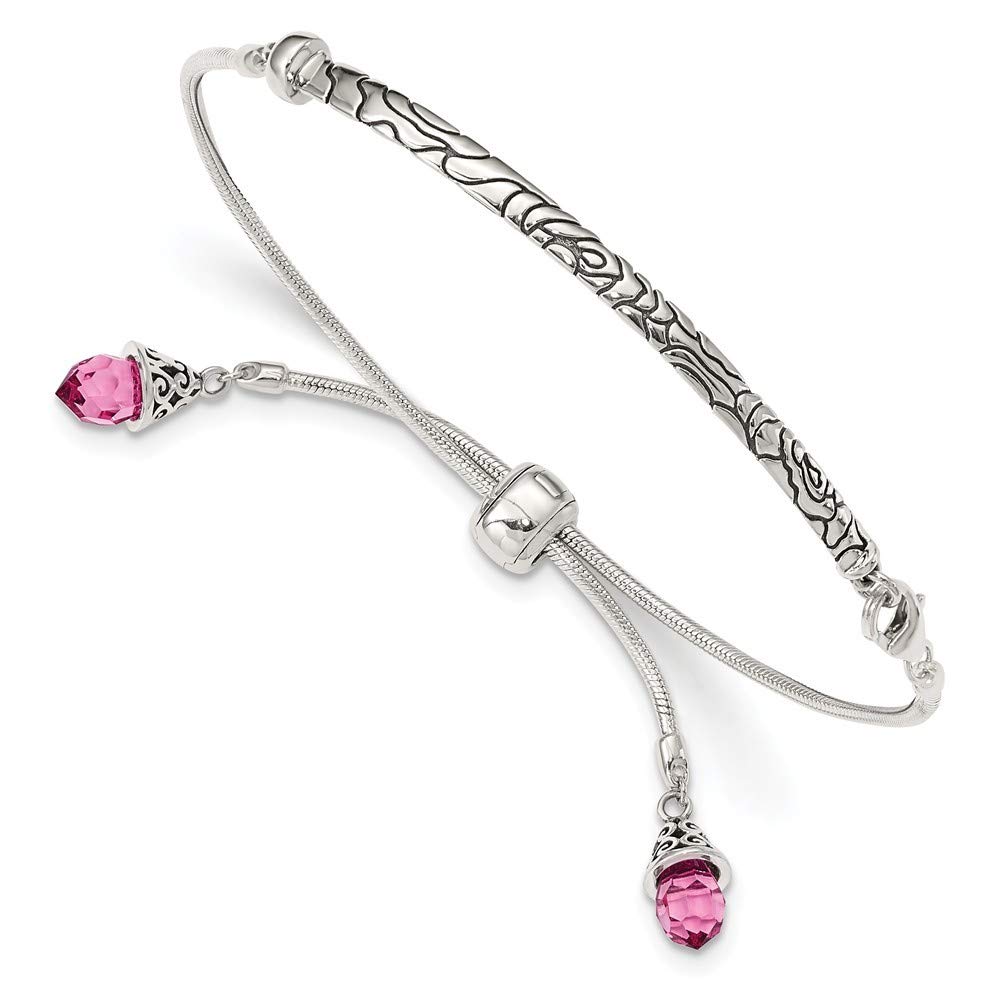 3.5mm 925 Sterling Silver Pink Crystal Briolette Adjustable Bracelet for Women - Elegant Jewelry Gift for Birthday, Anniversary & Special Occasions