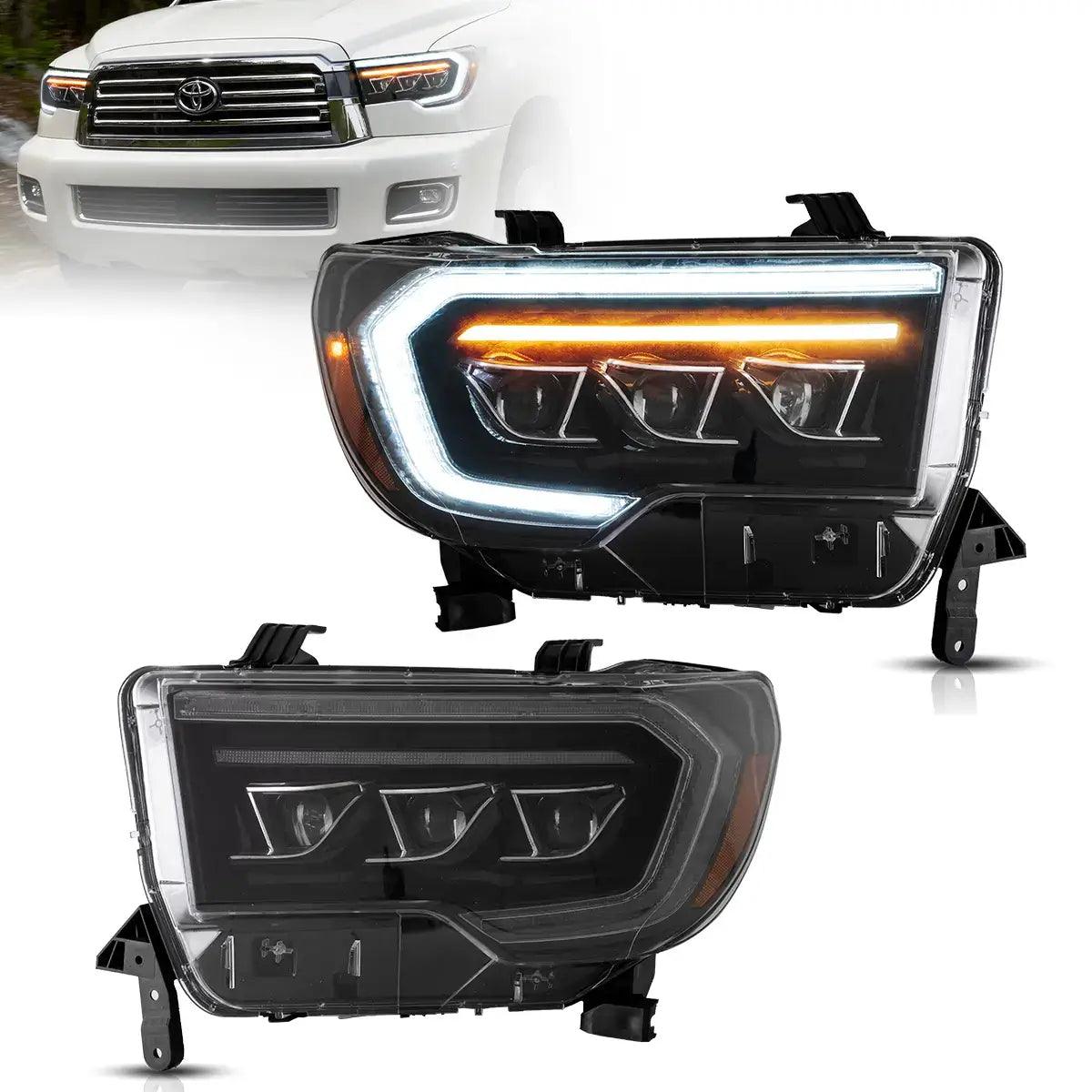 LED Headlight Assembly Matrix Projector Black for 2007-2013 Toyota Tundra 2nd Gen (XK50) & 2008-2021 Toyota Sequoia SR5 2nd Gen (XK60) - High Performance Replacement Headlights for Night Driving and Off-Road Adventures