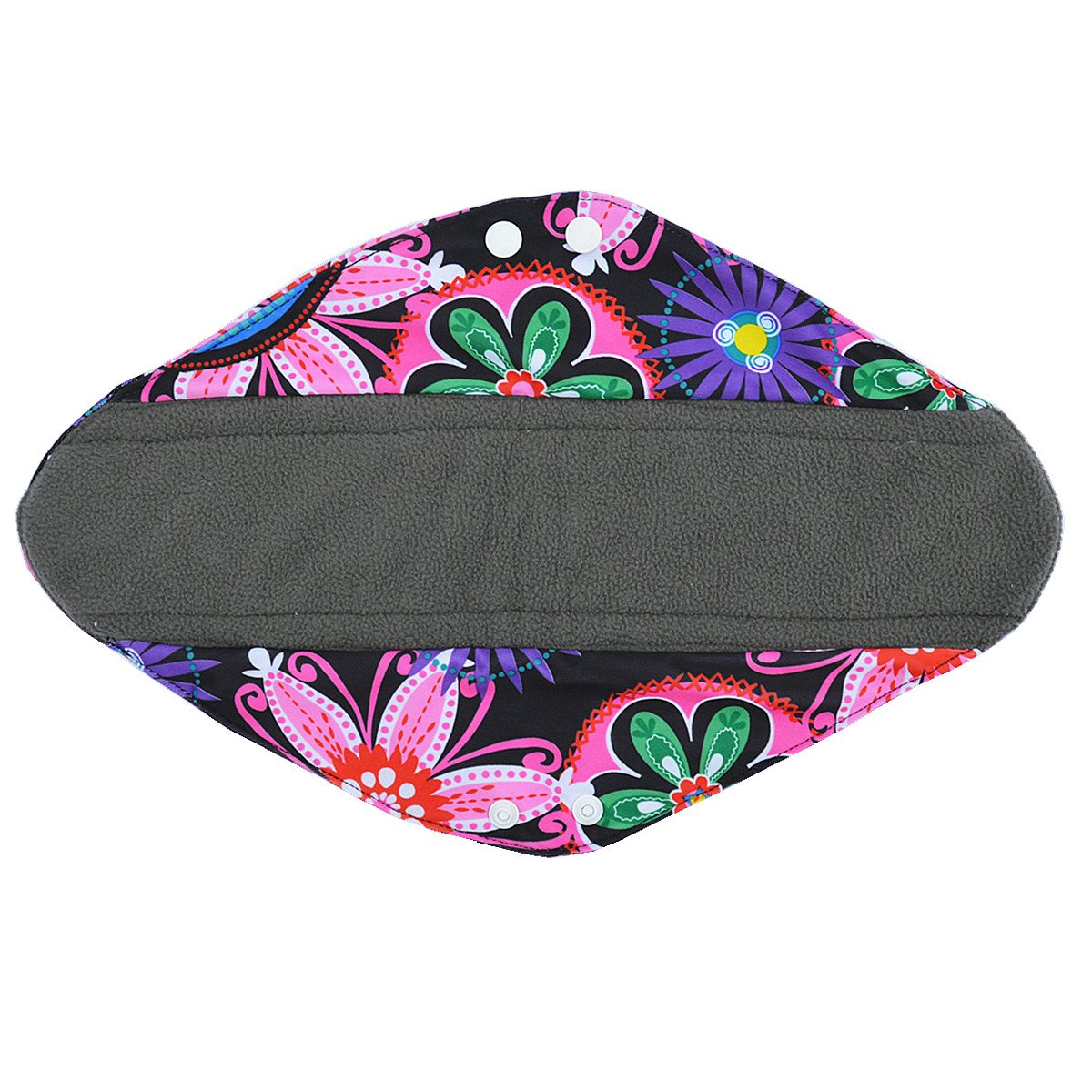 14 Inch Overnight Charcoal Bamboo Reusable Sanitary Pads - Eco-Friendly Menstrual Pads for Women, Soft & Absorbent Mama Cloth (Floral Design) - Perfect for Travel, Work & Nighttime Protection