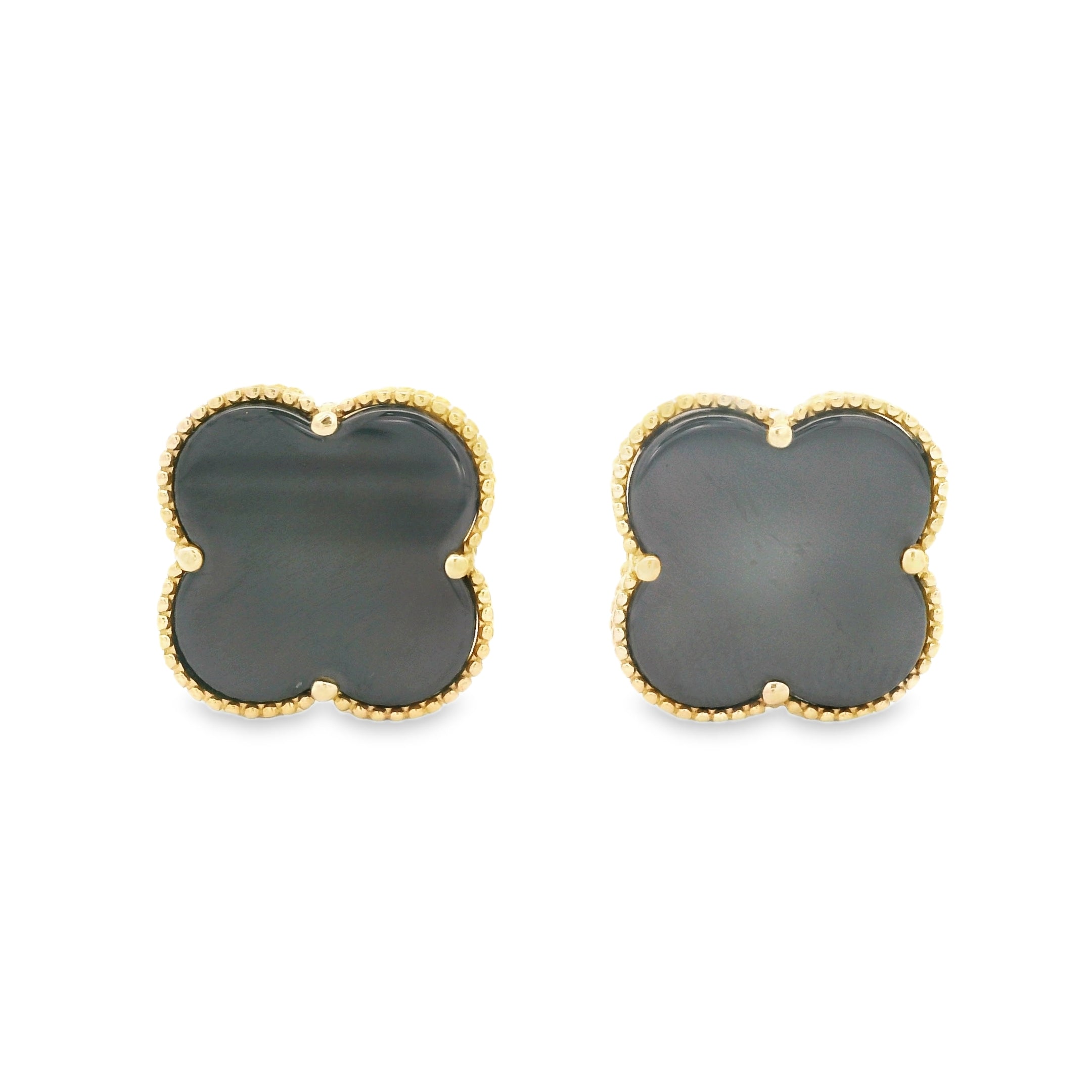 14K Gold Black Clover Stud Earrings (13mm) - Lucky Charm Jewelry for Women - Perfect for Everyday Wear, Gifts & Special Occasions