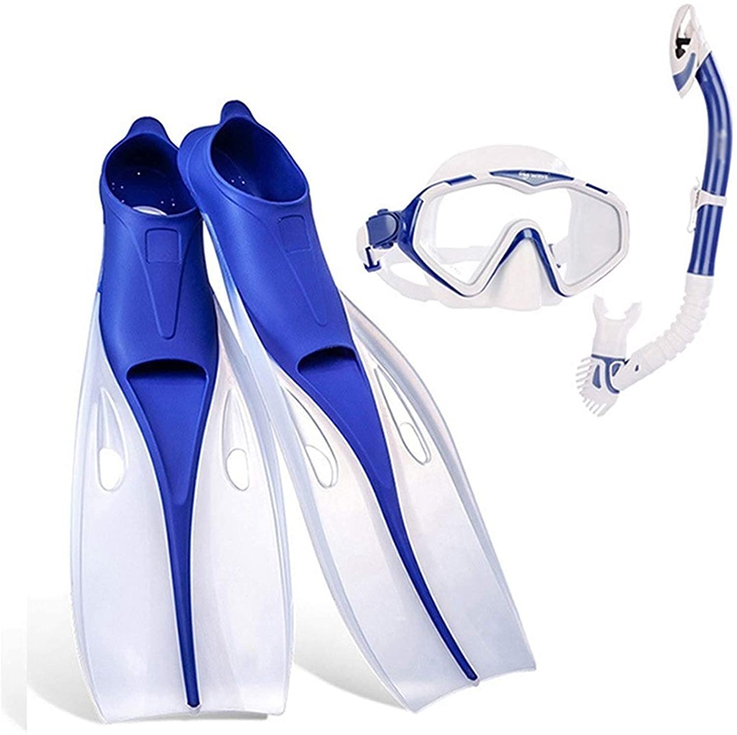 Professional Full Face Snorkel Mask Set - Anti-Fog Silicone Scuba Diving Goggles with Swim Fins for Adults & Kids - Blue Small Size - Perfect for Ocean Adventures, Beach Vacations & Underwater Exploration