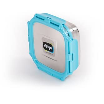 Veigo Original Stainless Steel Medium Snack Box (330ml) - Airtight & Leakproof Food Container for School, Work, Picnics | Freezer & Dishwasher Safe | BPA-Free Silicone Ring & Durable Polymer Frame | Secure Lid Lock | Sky Blue | Perfect for Kids Lunch, Office Snacks & Outdoor Activities