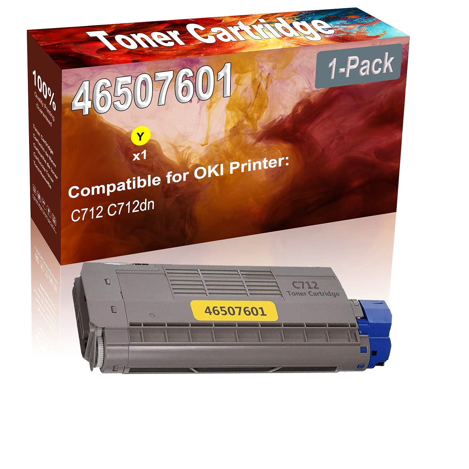 High Yield 46507601 Compatible Toner Cartridge (1-Pack, Yellow) for OKI C712 & C712dn Printers - Perfect for Office & Home Printing Needs