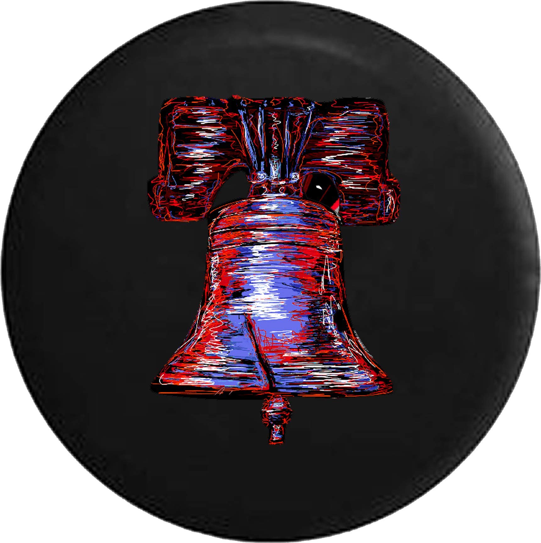 Liberty Bell Black Tire Cover - 31 Inch Red, White & Blue Artistic Design | Durable SUV & Truck Wheel Protector for Camping & Road Trips
