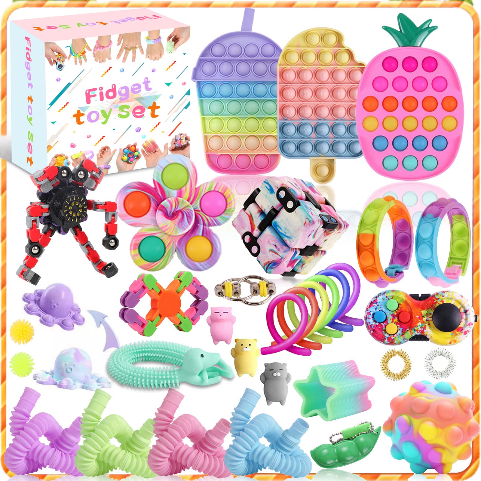 Vaflower Fidget Box - 24-Piece Sensory Toy Set for Stress & Anxiety Relief, Push Pop Pack for Kids, Boys & Girls - Perfect for ADHD, Autism, and Classroom Focus