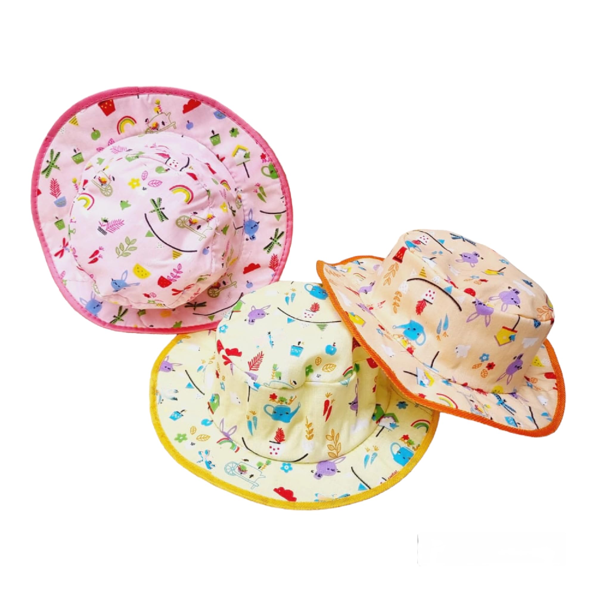 ISLANA 3-Pack Kids Bucket Hats for Baby Girls & Boys - Soft Cotton Sun Protection Beach Hat for Toddlers, Outdoor Play, Summer Vacation & Family Trips