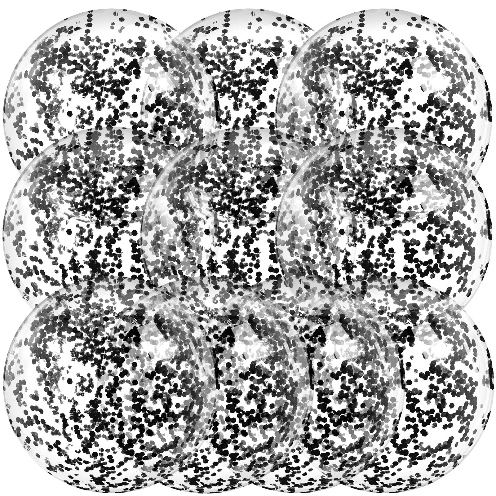 10-Pack 16-Inch Glitter Inflatable Beach Balls - Summer Pool Party Decor, Wedding & Christmas Floating Confetti Decorations (Black) - Perfect for Beach Parties, Pool Games & Outdoor Events